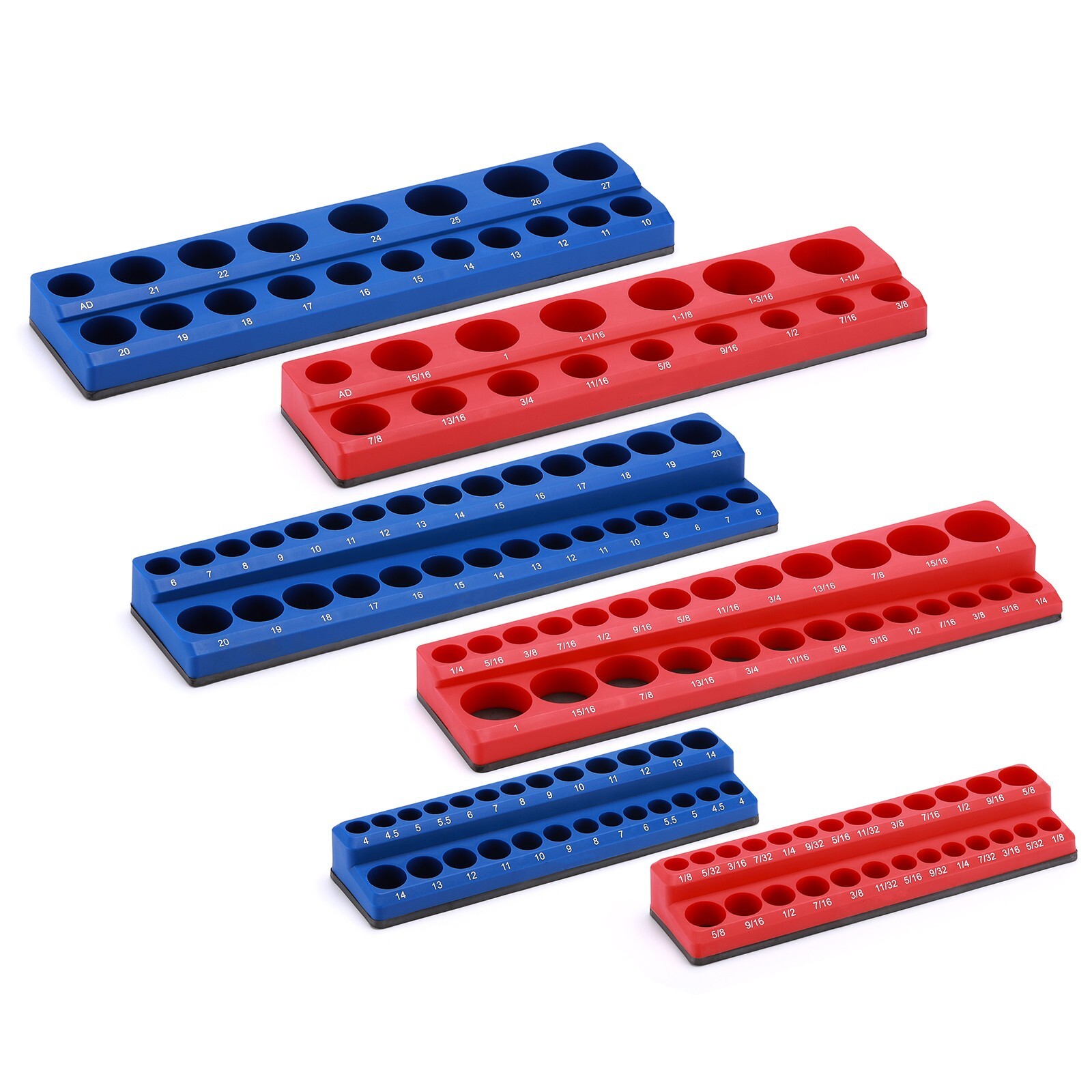 6PCS Magnetic Socket Organizer Holder, 1/4″, 3/8″, 1/2″Dr. 143 Slots SAE&Metric