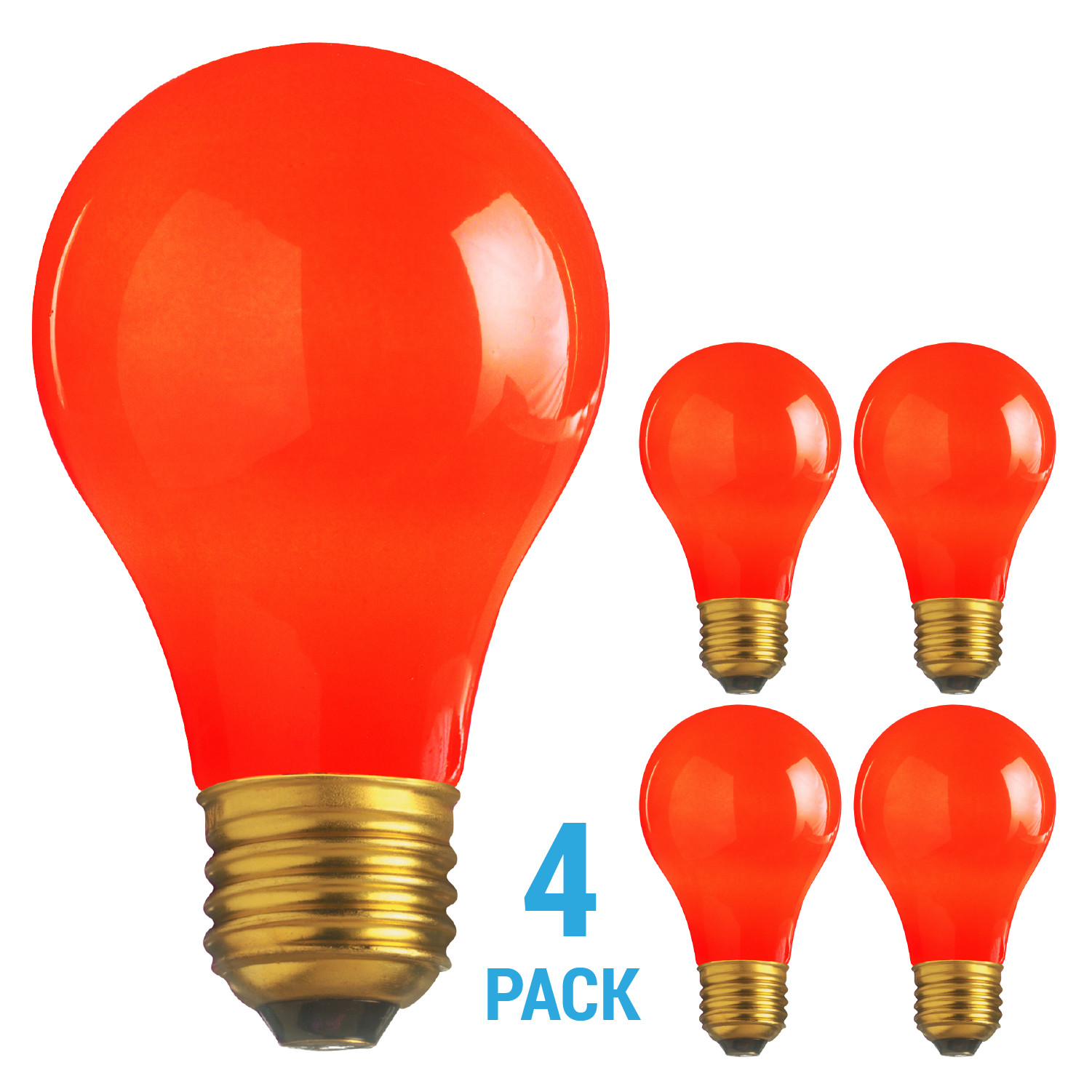 4 Pack CERAMIC SOLID RED BULBS A19 25W 120V Medium E26 Base 25A19 Dimmable
