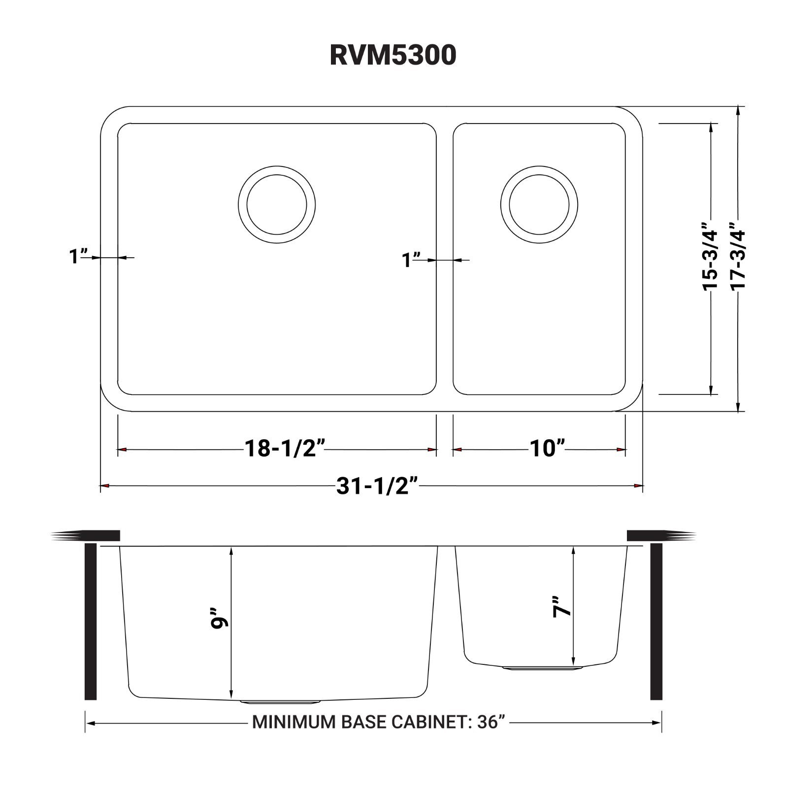 Ruvati 32-inch Undermount Kitchen Sink 70/30 Double Bowl 16 Gauge– RVM5300