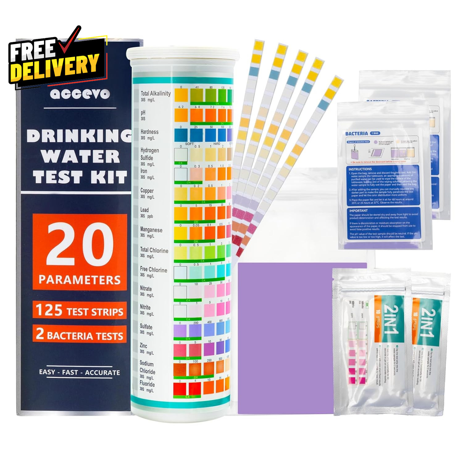 20 in 1 Complete Drinking Water Test Kits 125 Strips-Well Tap Home City Water…