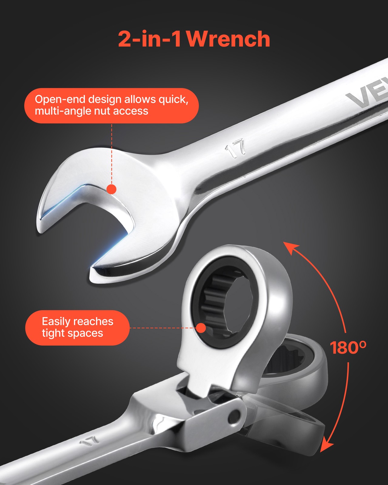 VEVOR Flex-Head Ratcheting Wrench Set Combination Wrench Set 30-Piece SAE Metric
