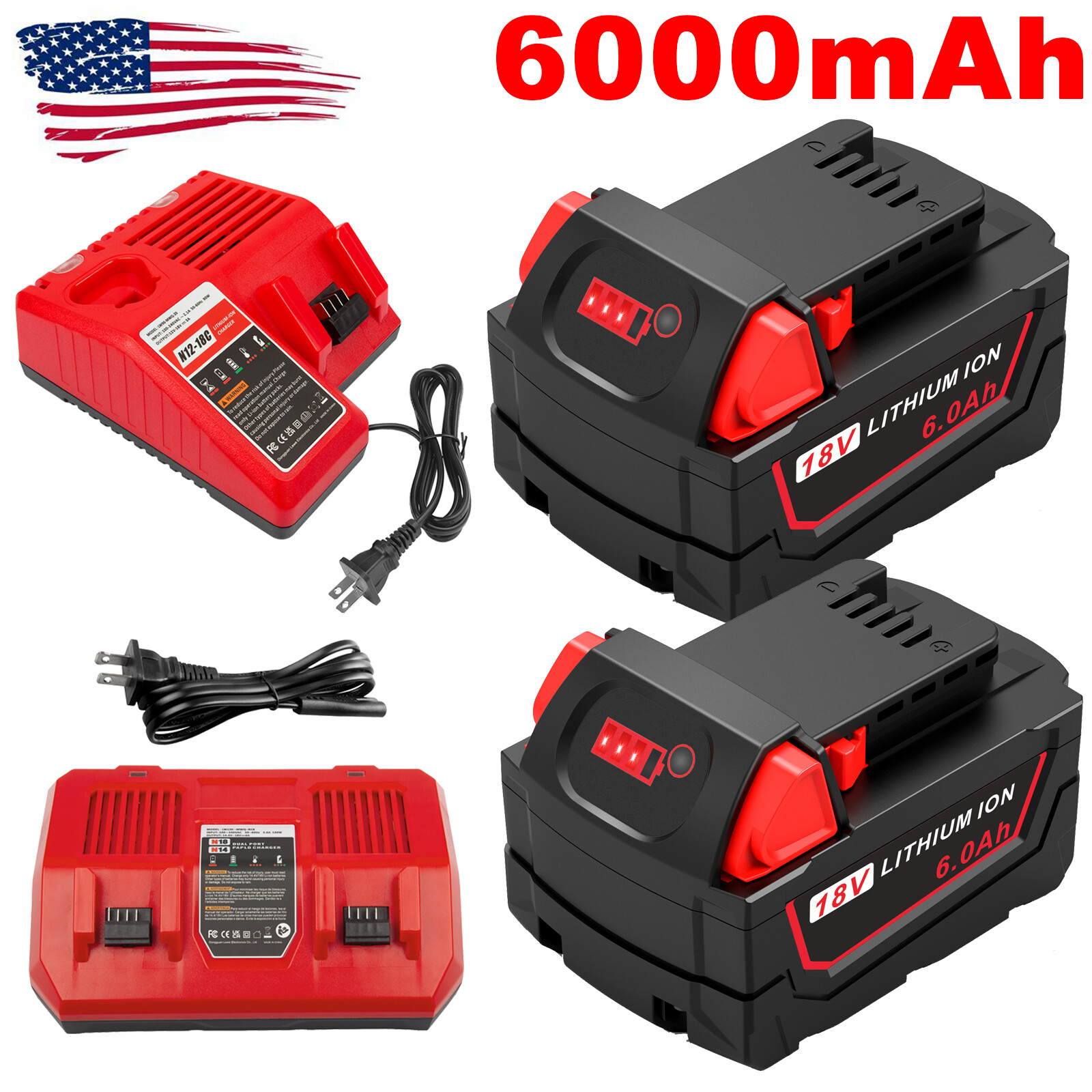 6.0AH Battery or Dual Charger For Milwaukee for M18 Extended Capacity 48-11-1860