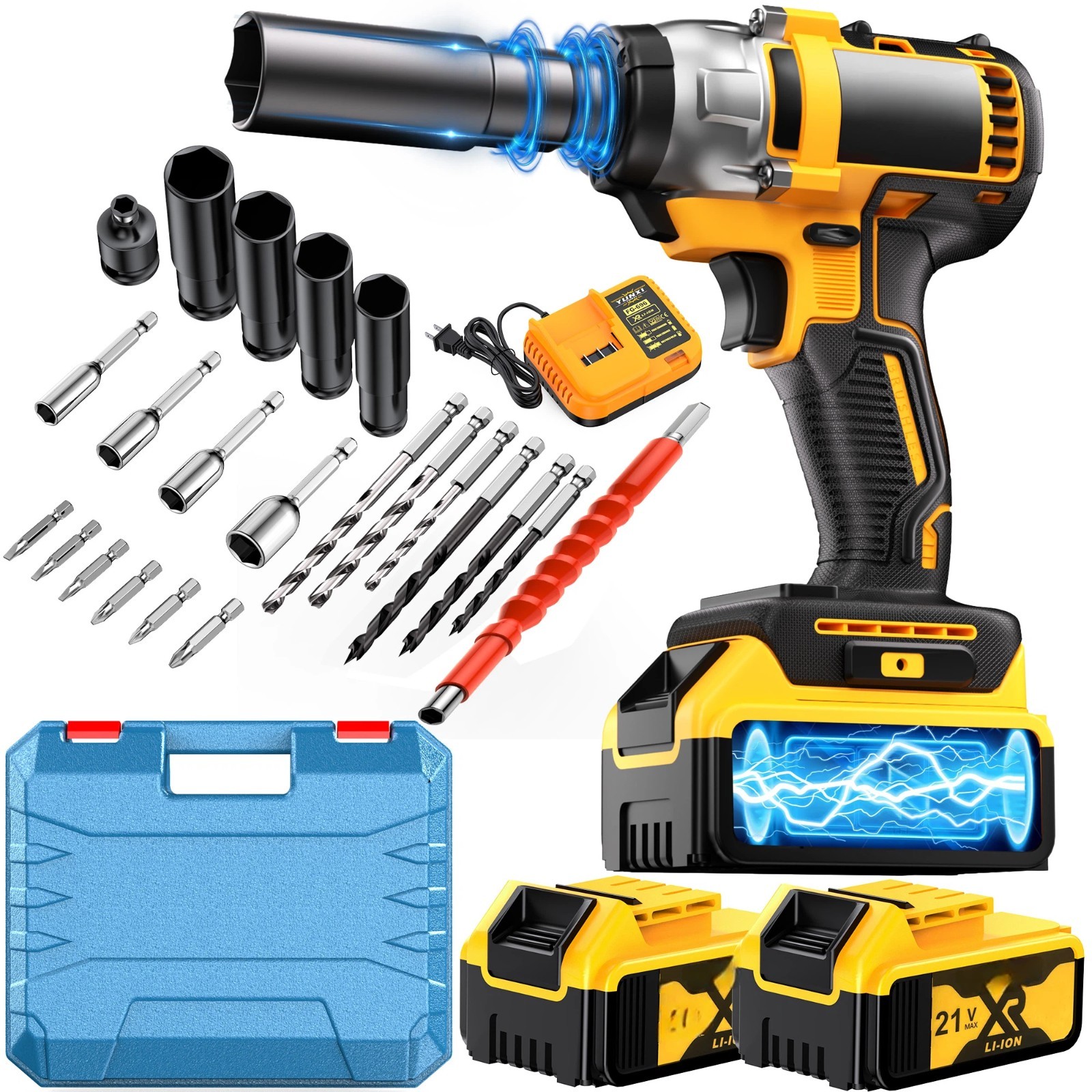 350N 21V Cordless Impact Wrench & Drill Kit，Car Repair Heavy DIY Gift