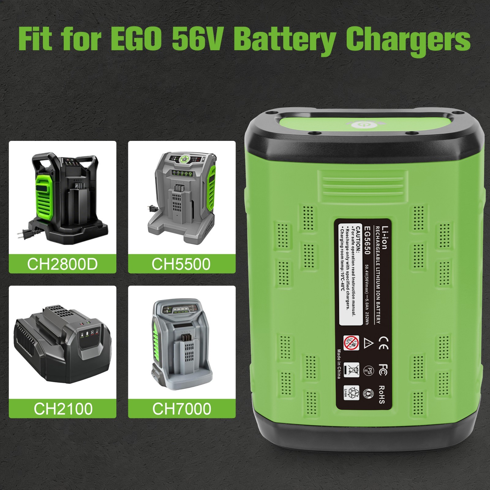 56V 5.0Ah Replacement for EGO POWER+ 56 Volt Lithium Battery BA2800 BA4480T