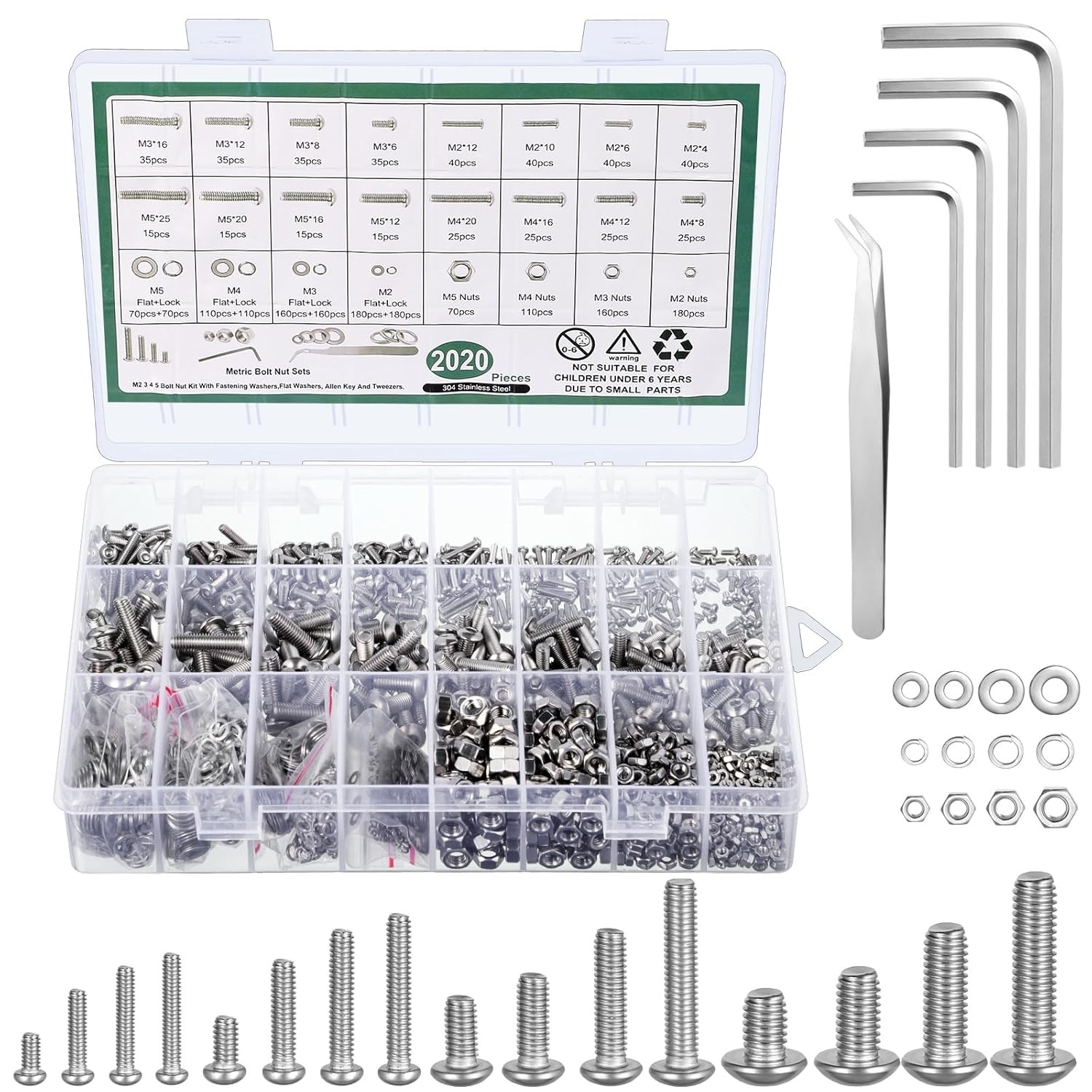 M2 M3 M4 M5 Hex Socket Button Head Cap Screws Bolts Nuts Washers Assortment Kit