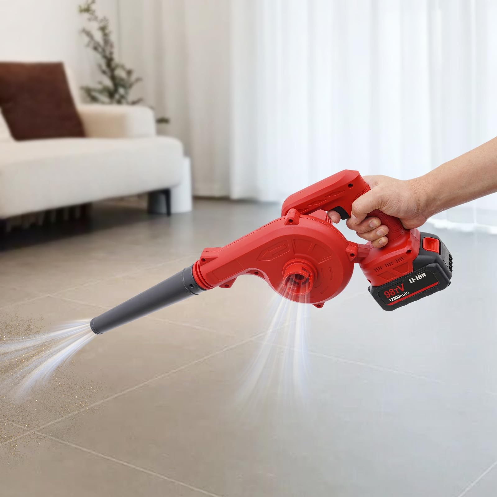 800W Battery Powered Cordless Leaf Blower, 6000-8000rpm Suction Blowing Machine