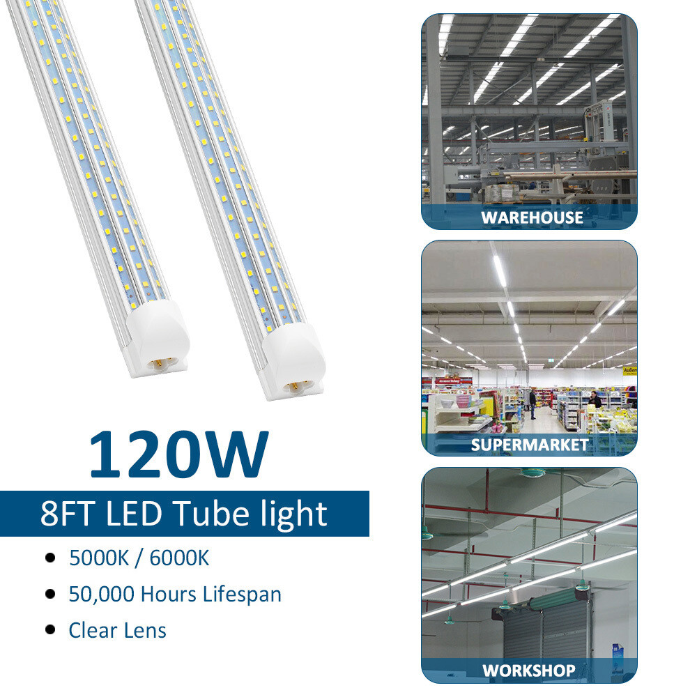 T8 4FT 8FT LED Shop Light Fixture Integrated 60W 120W Tube Light Bulbs D-Shape