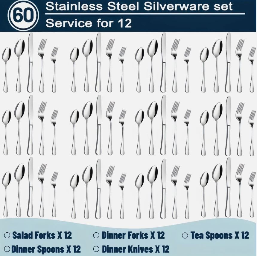 60/20pcs Stainless Steel Silverware Set – Heavy Duty Commercial New