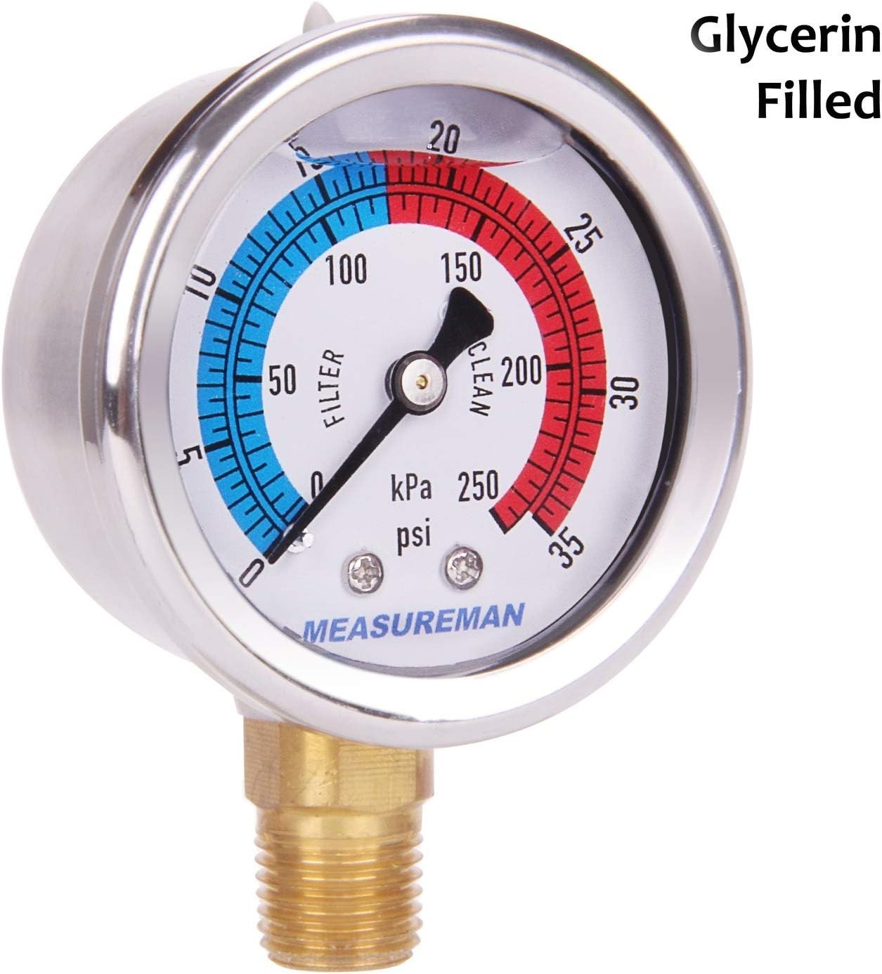 Stainless Steel Pool Filter Pressure Gauge 2″ Dial 0-35psi NPT Mount