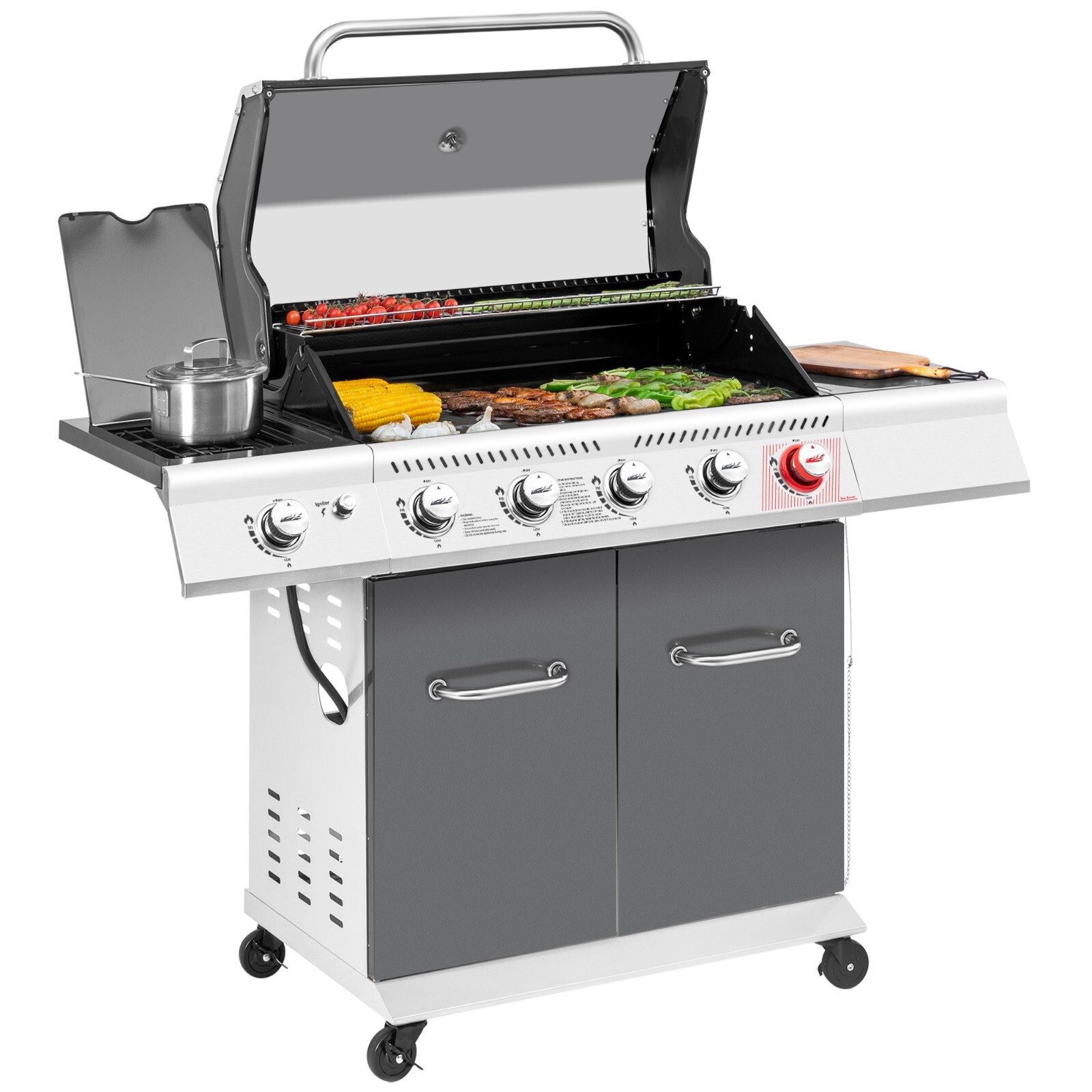 Royal Gourmet Deluxe 5-Burner Gas Grill with Sear Burner and Side Burner Grey
