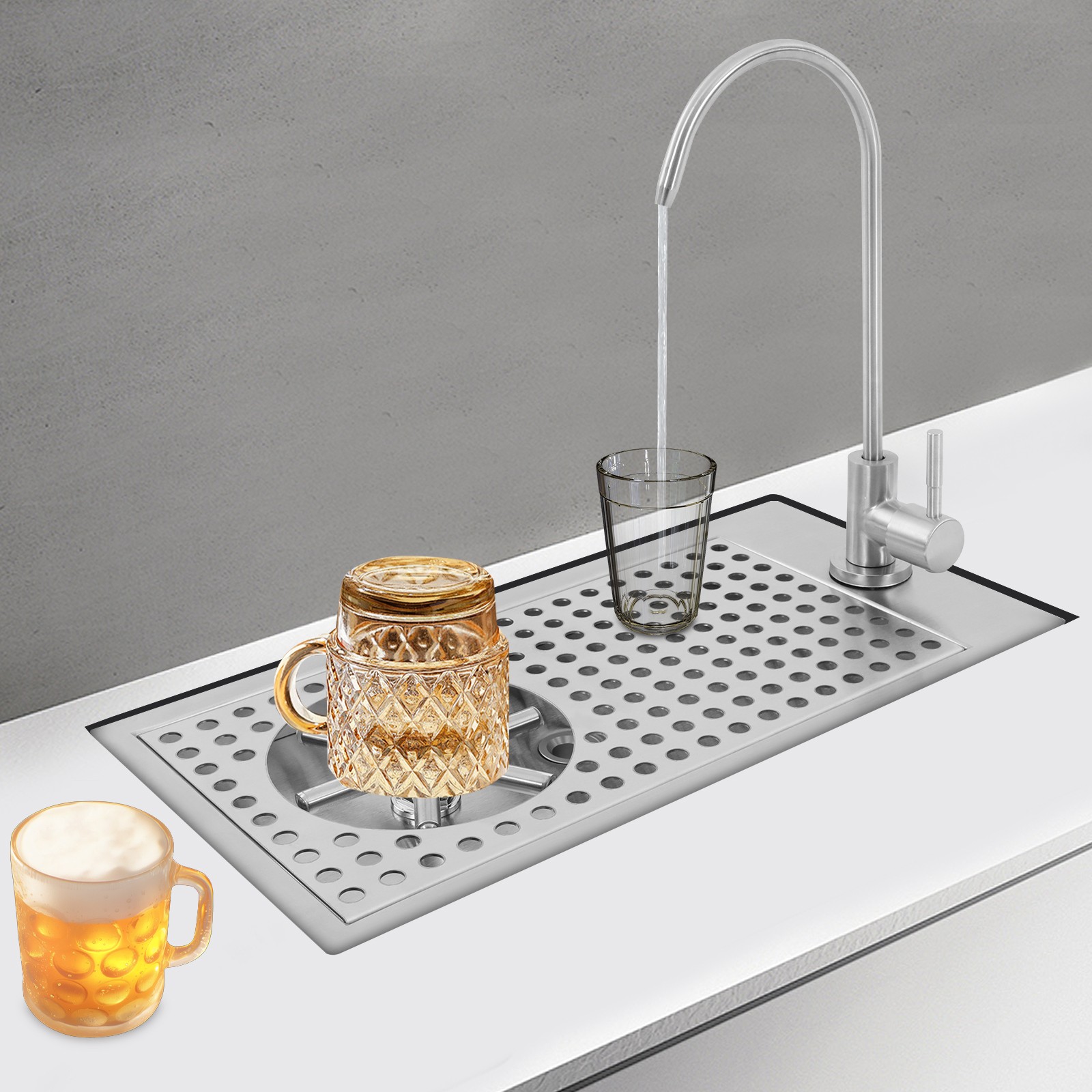 Glass Rinser , Cup Washer , Glass Cleaning Rinser w/ Faucet 304 Stainless Steel