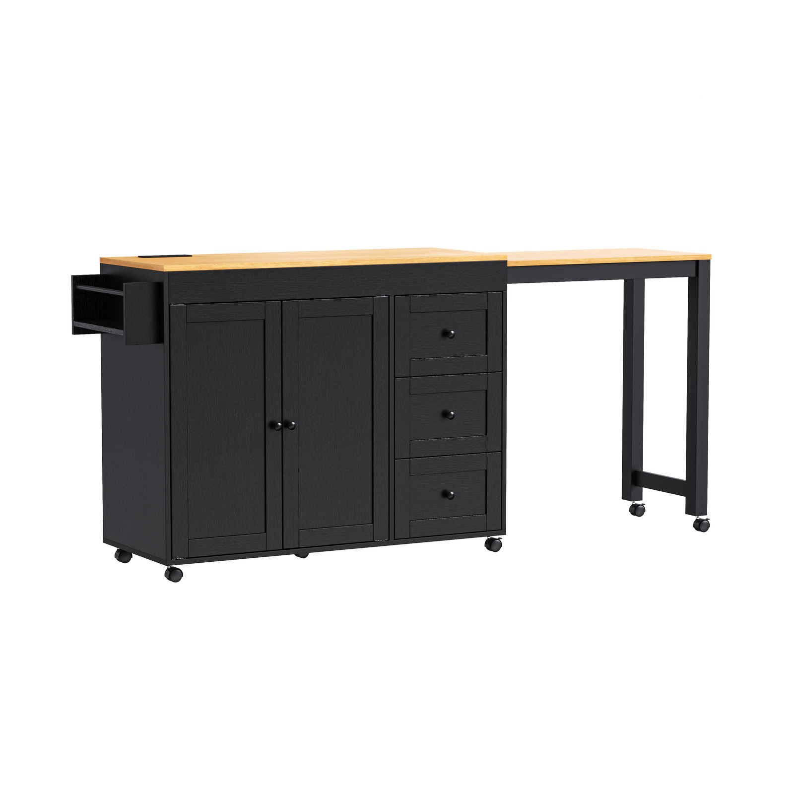 74.8 Inch Kitchen Island with Extendable Dining Table Rolling Storage Cart Power