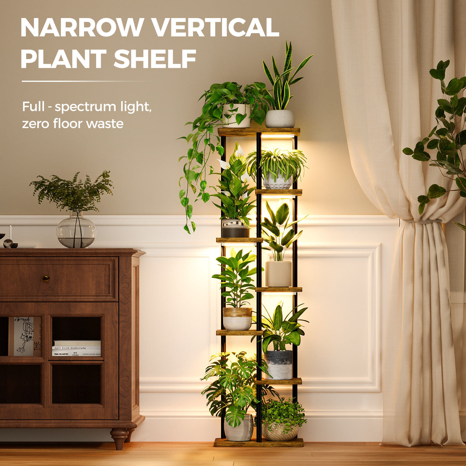 Bamworld Plant Stand with Grow Light for Indoor Plants Corner 7 Tier Metal Wood