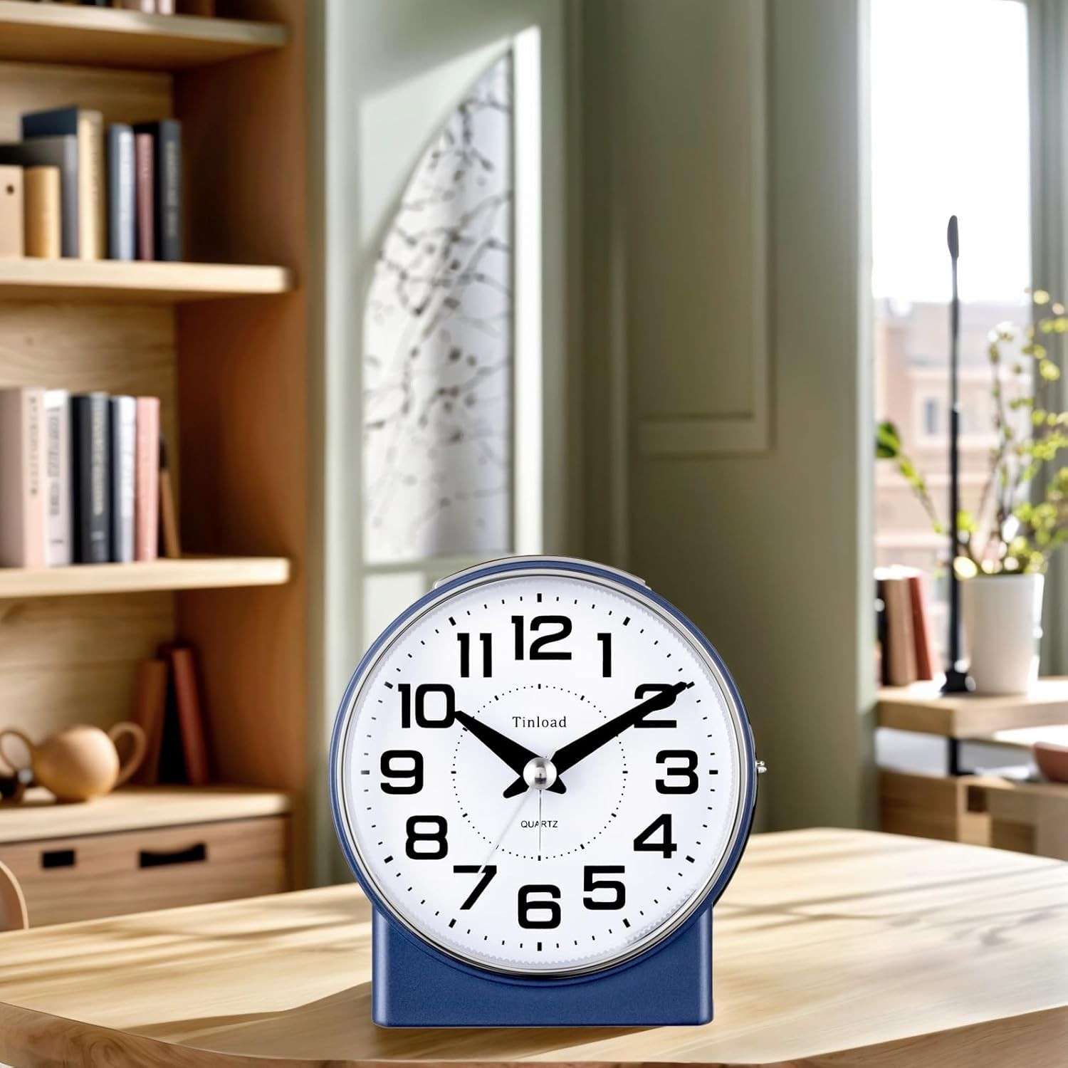 Tinload 4.3″ Silent Analog Alarm Clock No Ticking Big Numbers Blue Circle