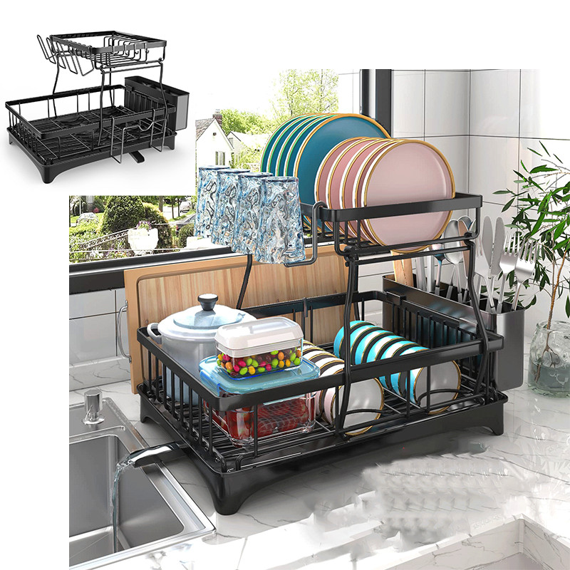 Over Sink Dish Drying Rack 2-Tier Stainless Steel Kitchen Shelf Cutlery Drainer