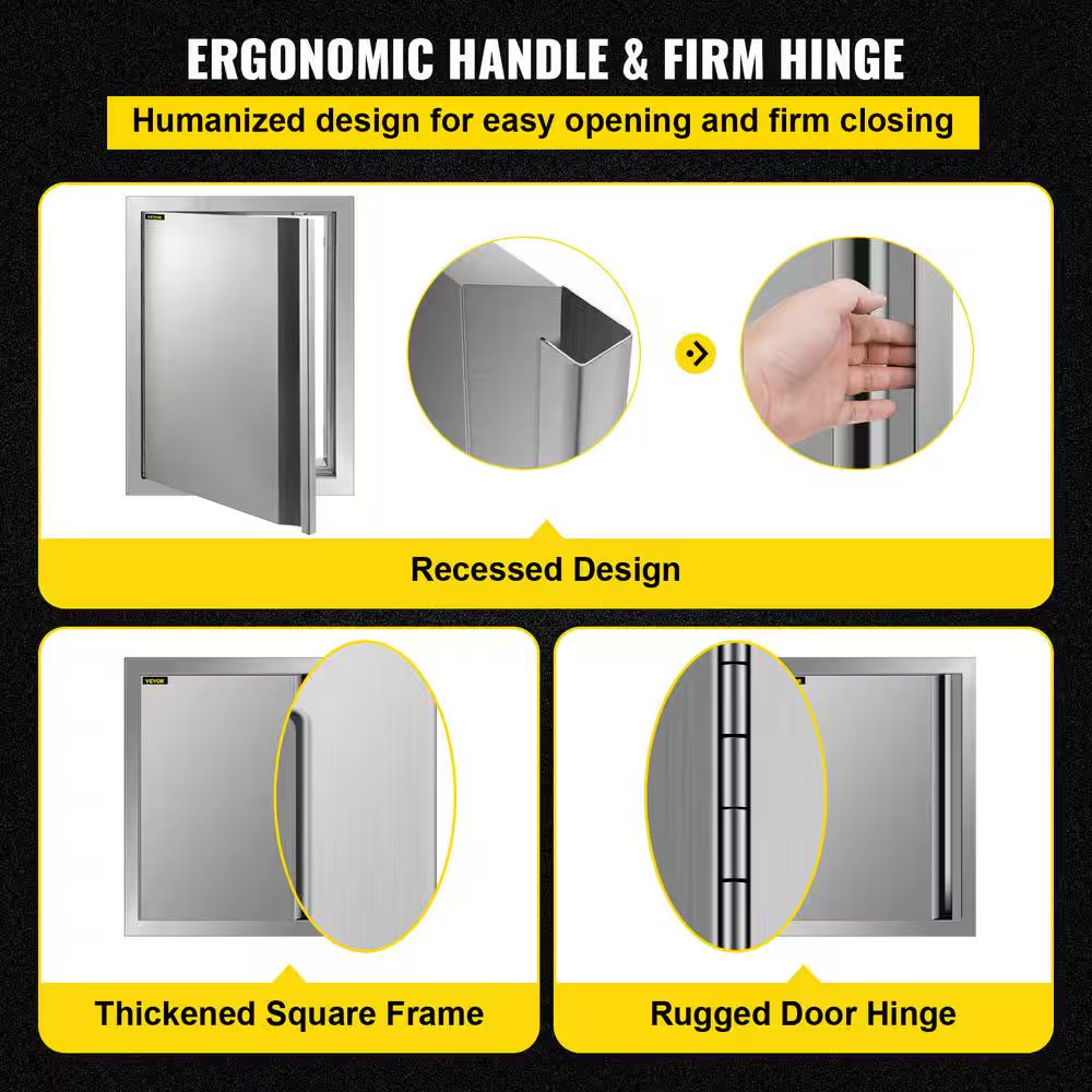 BBQ Access Door Vertical Single BBQ Door Stainless Steel w /Recessed Handle Door