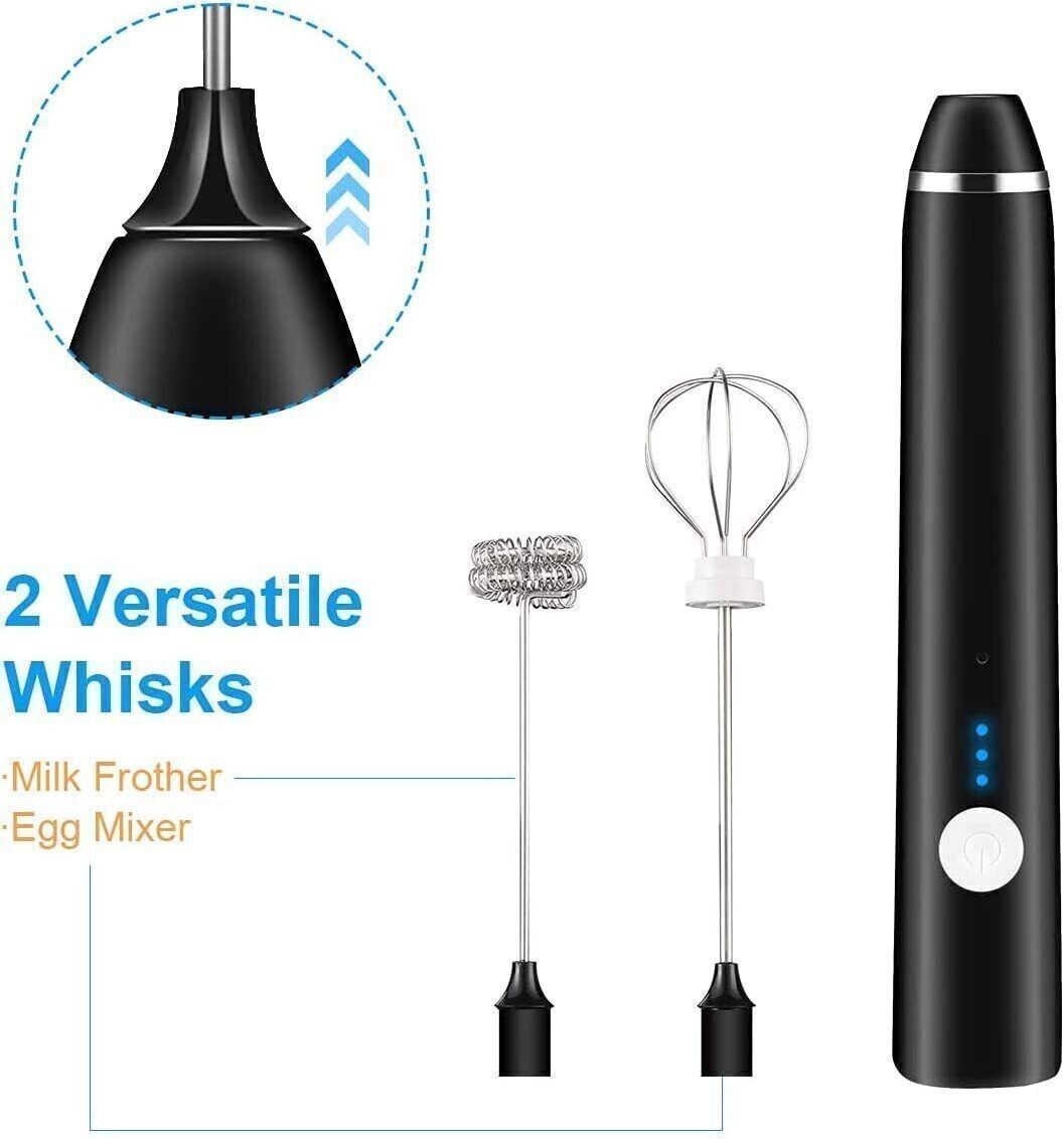 Electric Milk Frother Double Whisk Handheld Coffee Foam Mixer USB Rechargeable