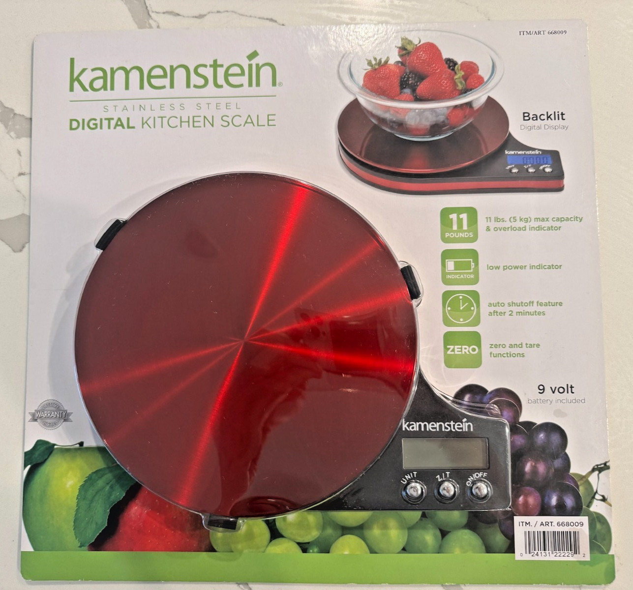 Kamenstein Stainless Steel Digital Kitchen Scale Red Metallic 11 lb Capacity New