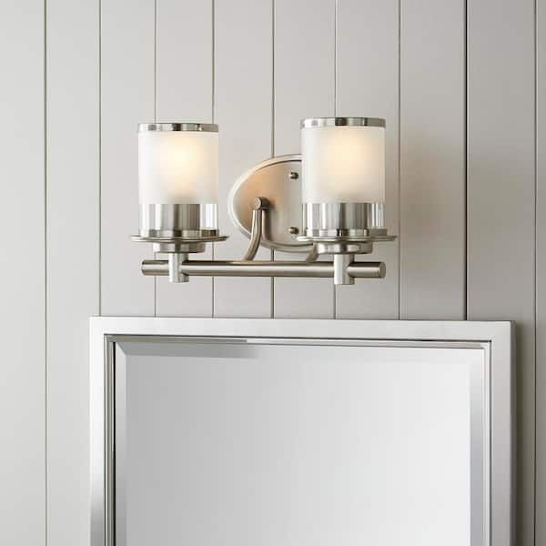 Hampton Bay Truitt 14.2 in. 2-Light Brushed Nickel Modern Vanity Light
