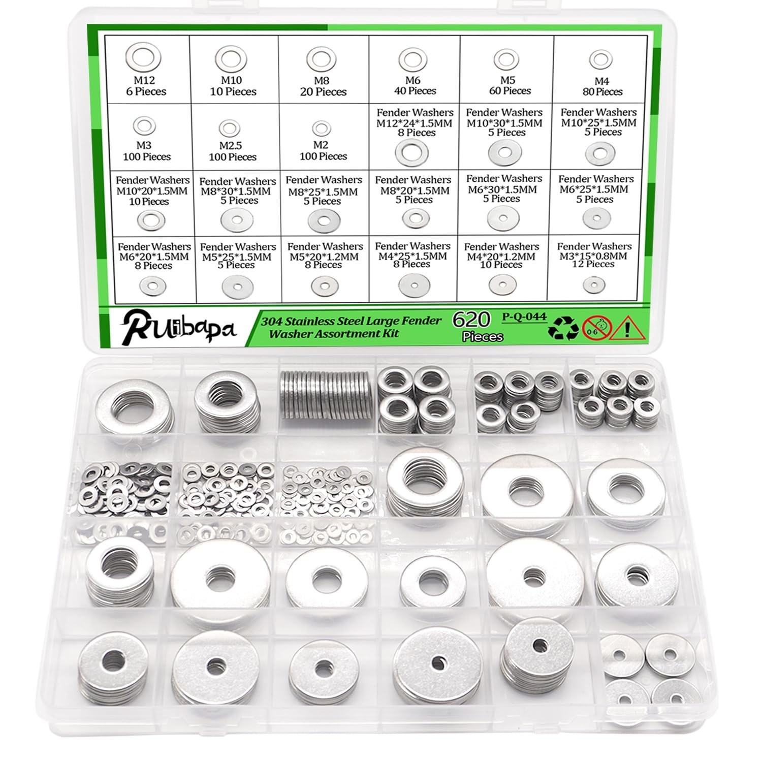 620pcs Fender Washers for Screws and Bolts,Fender Washer Assortment Kit 304 S…