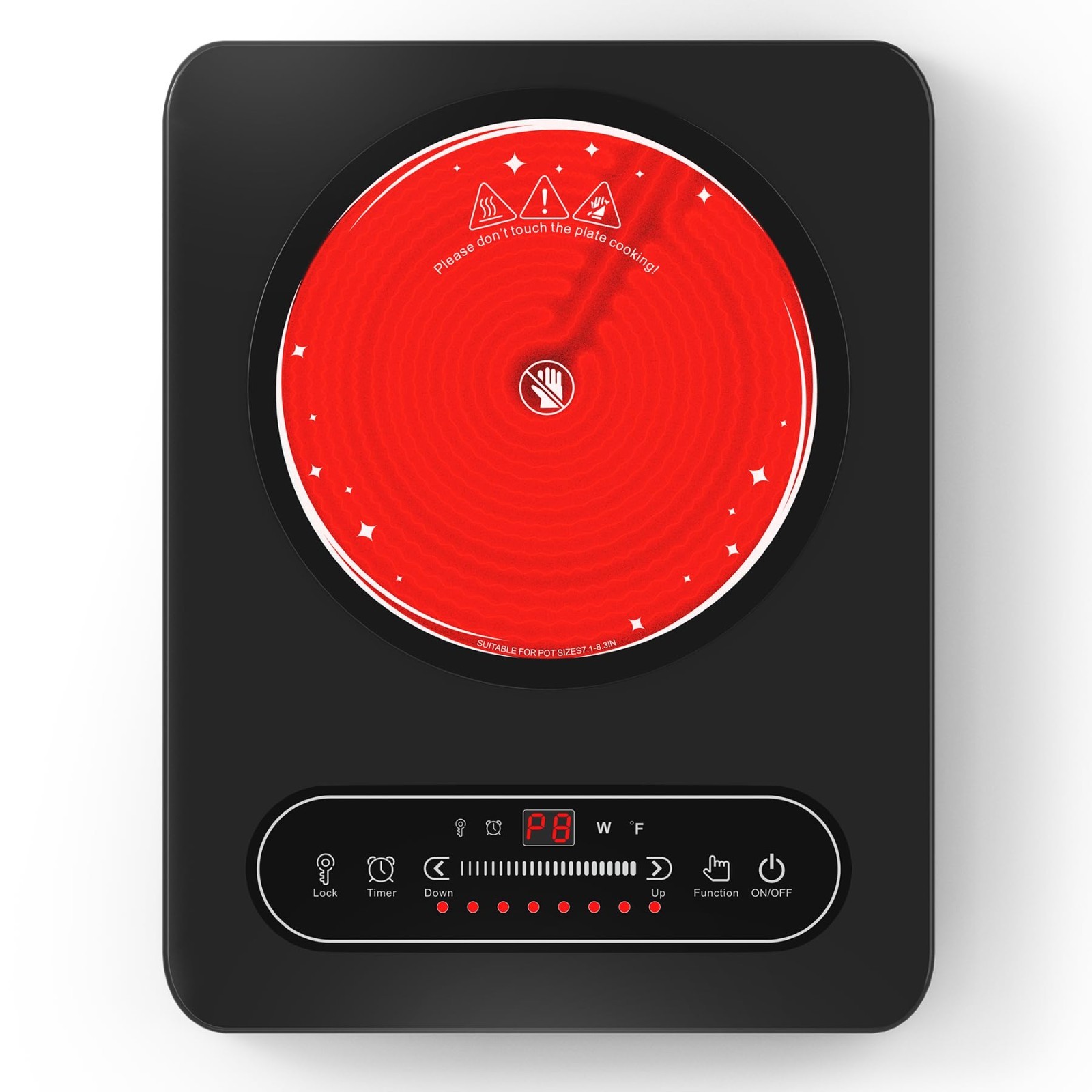 Portable Electric Cooktop 1800W Single Burner with LED Touch Control, Timer, Saf
