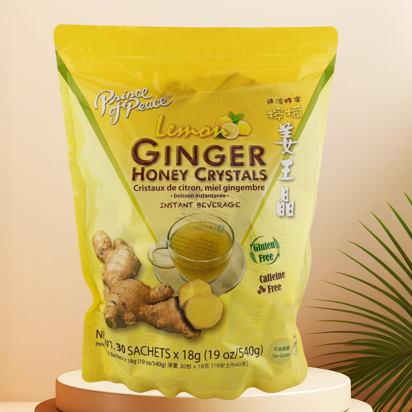 Pack of 2, Lemon Ginger Tea Instant Ginger Honey Crystals, 30 Sachets