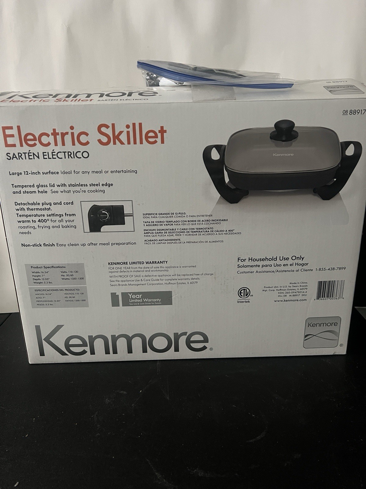 Kenmore 12-in L x 12-in W 1350 -Watt Non-Stick Electric Skillet with Glass Lid