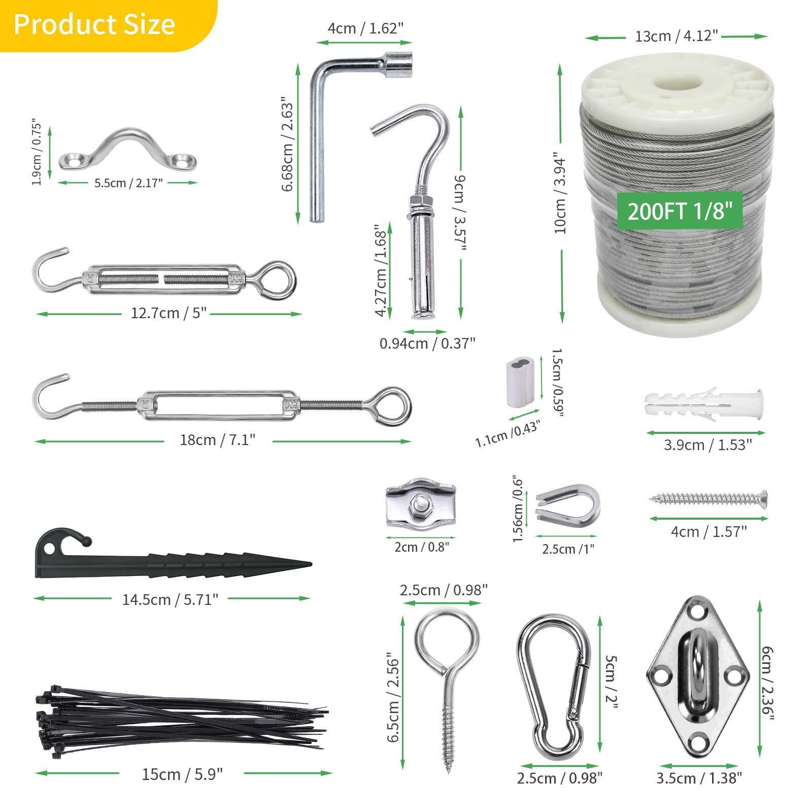 1/8″ Wire Cable Rope Kit ，Vinyl Coated 304 Stainless Steel Wire – 2