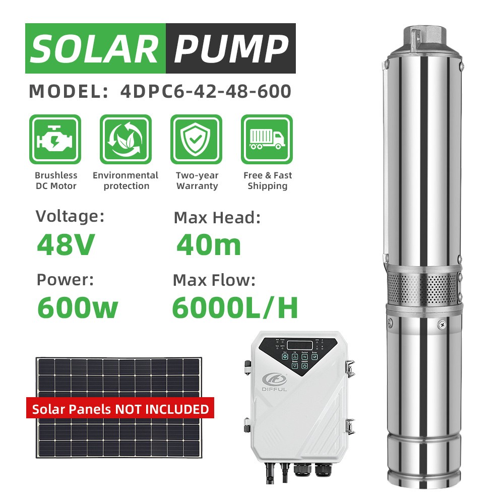 US STOCK 4″ DC Deep Bore Well Solar Water Pump 48V 600W Submersible MPPT Kit