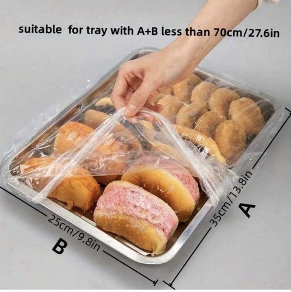 50 PCS Clear Plastic Cling Wrap Tray Covers for 13.8×9.8 in Food Trays