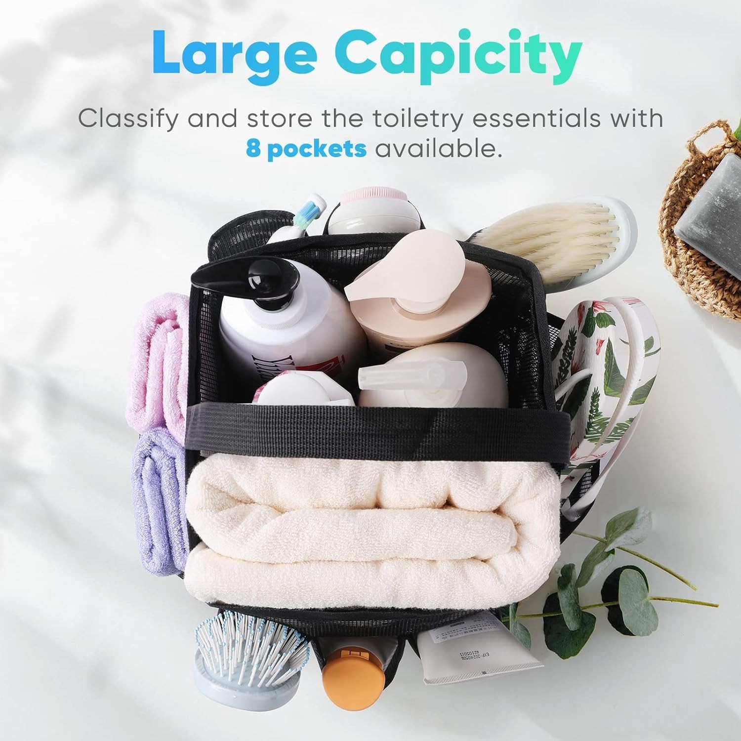 All Black Portable Shower Caddy – Large Capacity for Travel & Outdoor Adventure