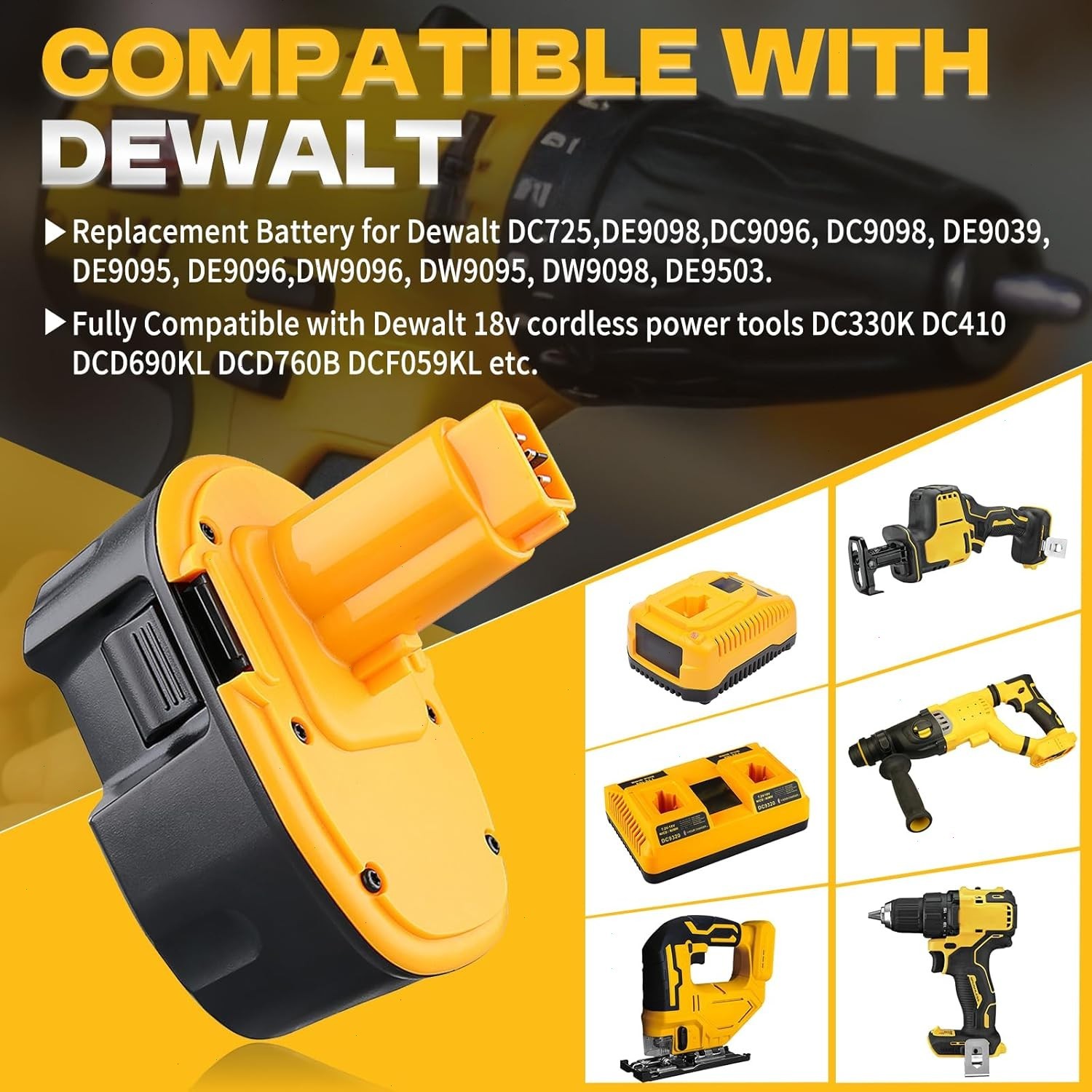 2Pack 18 Volt XRP Battery/ Charger for DeWalt DC9096-2 DC9098 DC9099 DW9096