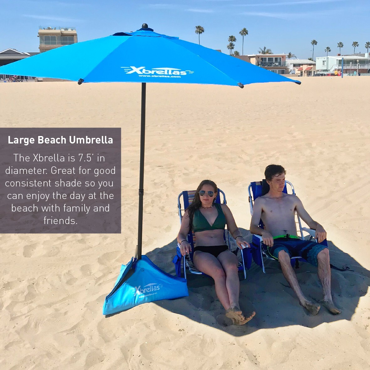 Xbrella – Wind Resistant Beach Umbrella – Sand Base – 7.5’ Round, Patent Pending