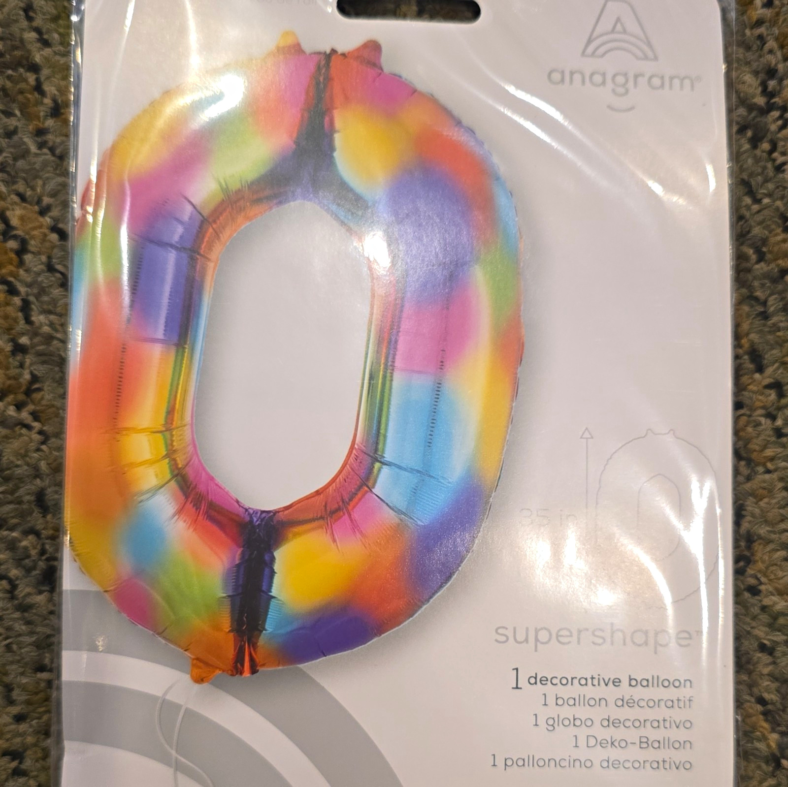 Anagram Supershape Number 0 35in Multicolor Decorative Foil Balloon