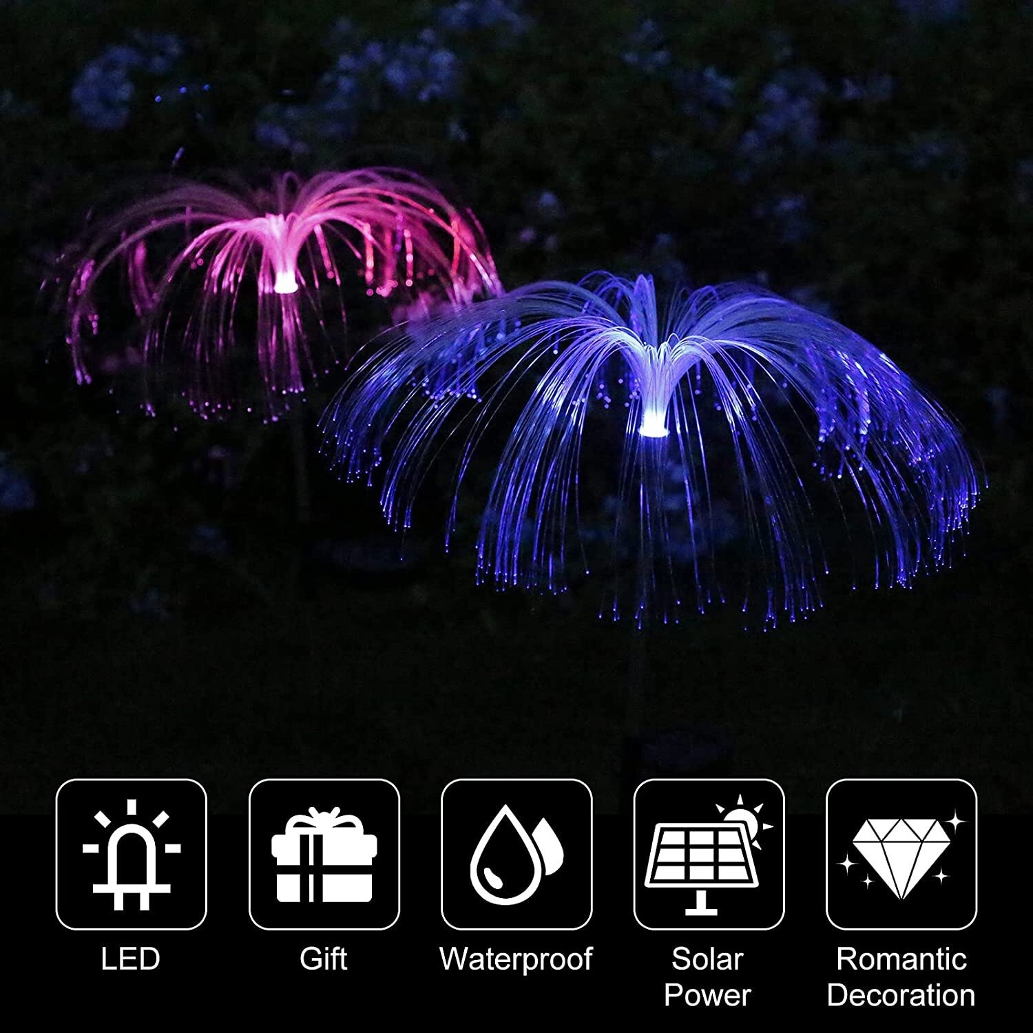 2PCS Solar Power Garden Lights LED 7Color Changing Stake Jellyfish Light Outdoor