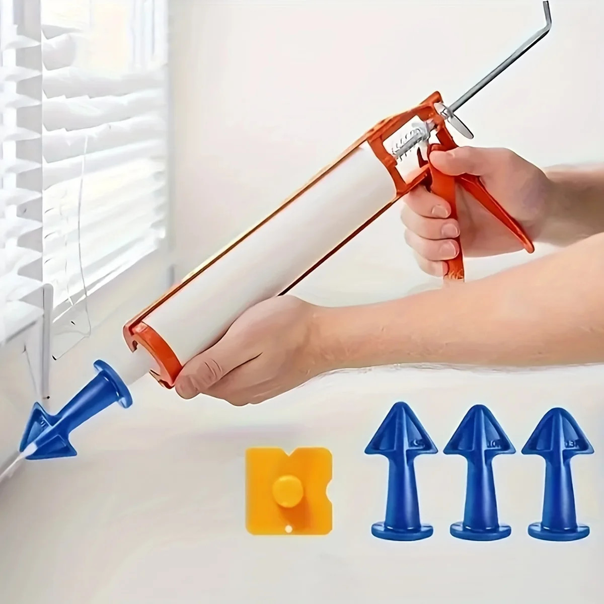 4 pcs Silicone Caulking Tool Kit， Silicone Sealant Nozzle, Grout Scraper, Great