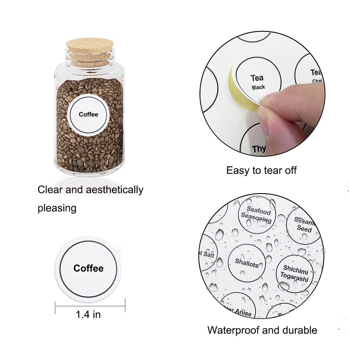 Spice Labels, 432Pcs Labels Stickers 1.4in Waterproof 1.4 inches, White