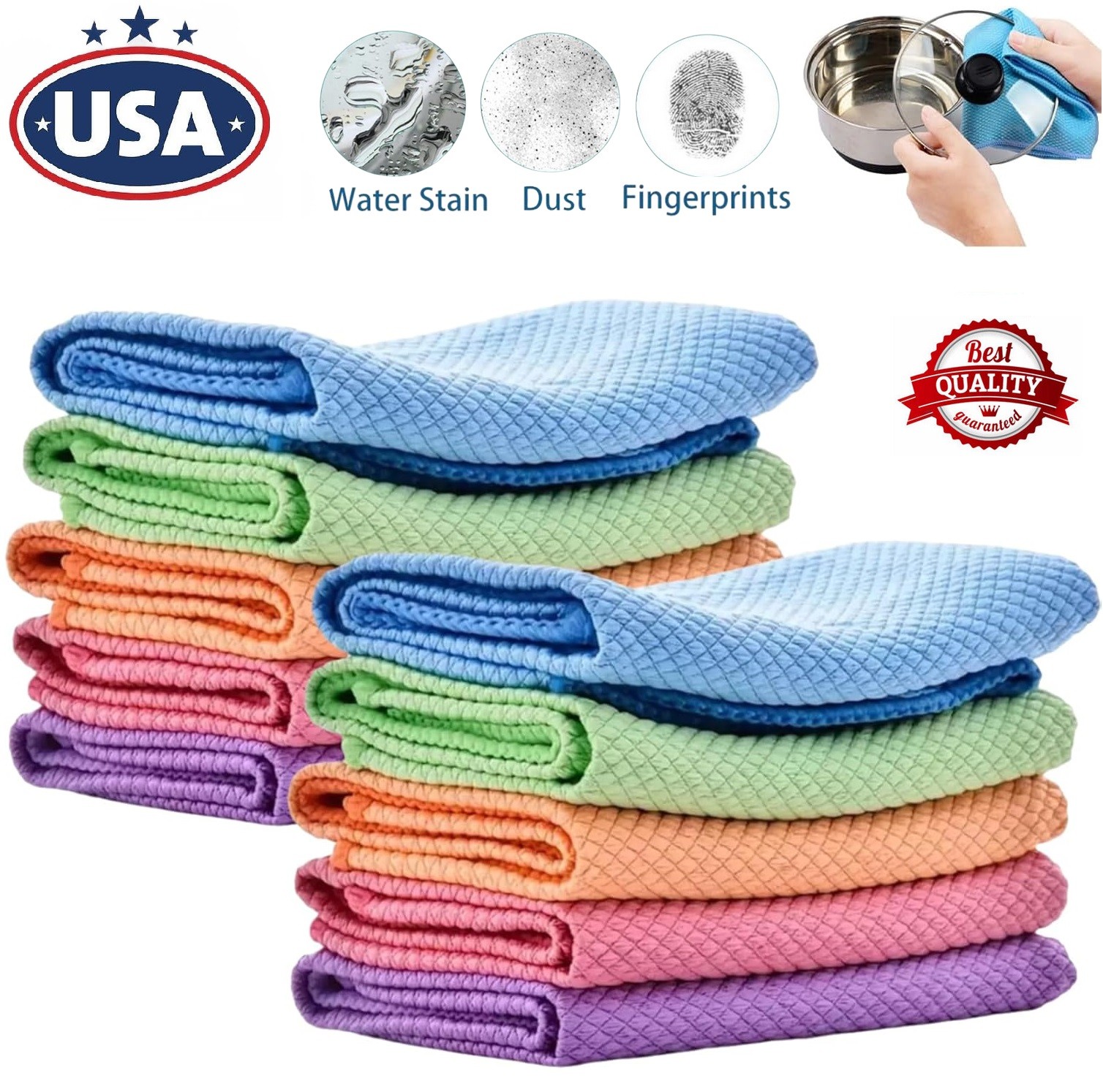 10× Fish Scale Microfiber Polishing Cleaning Cloth Towels Rags Window Glass Car