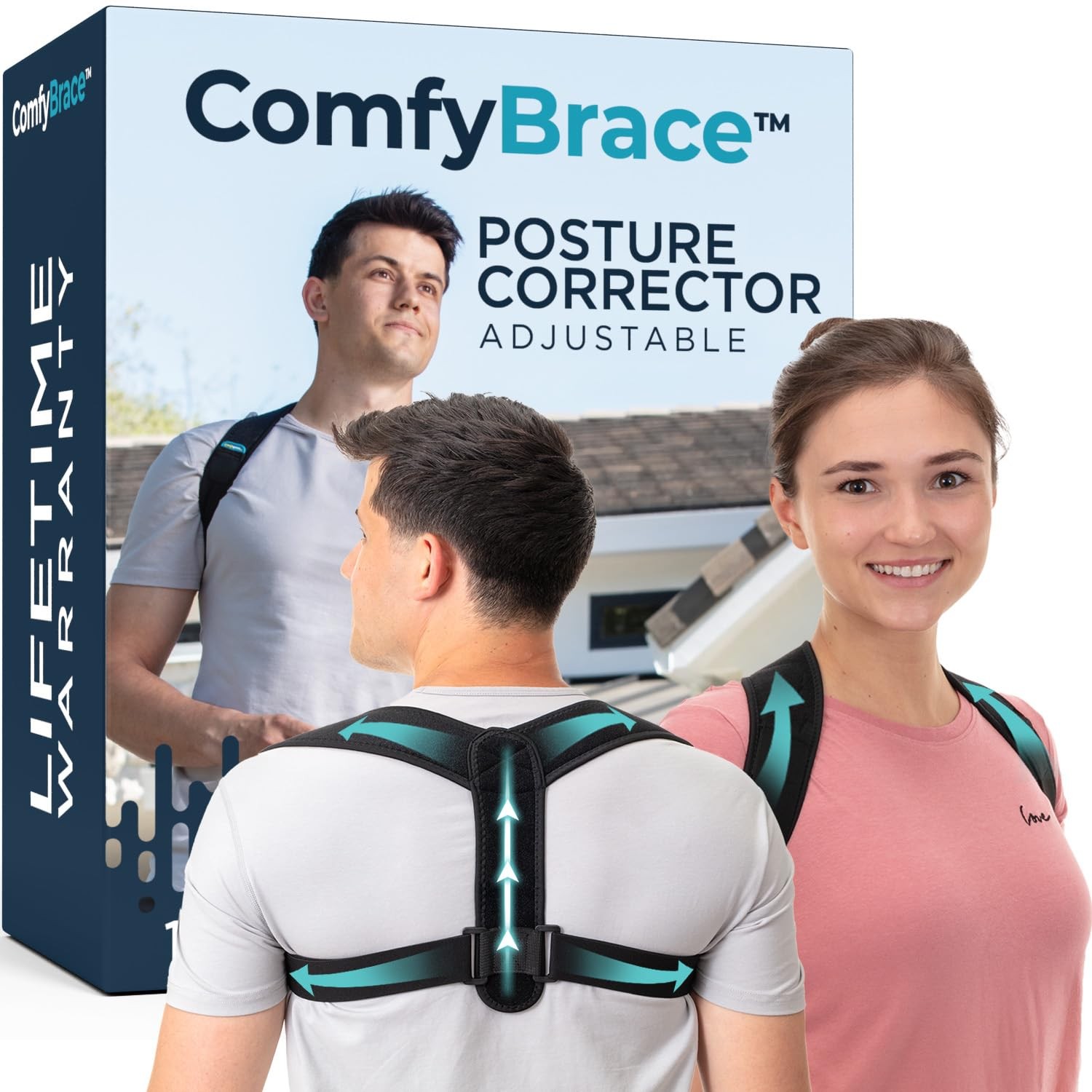 ComfyBrace Posture Corrector for Men and Women, Back Brace Straightener