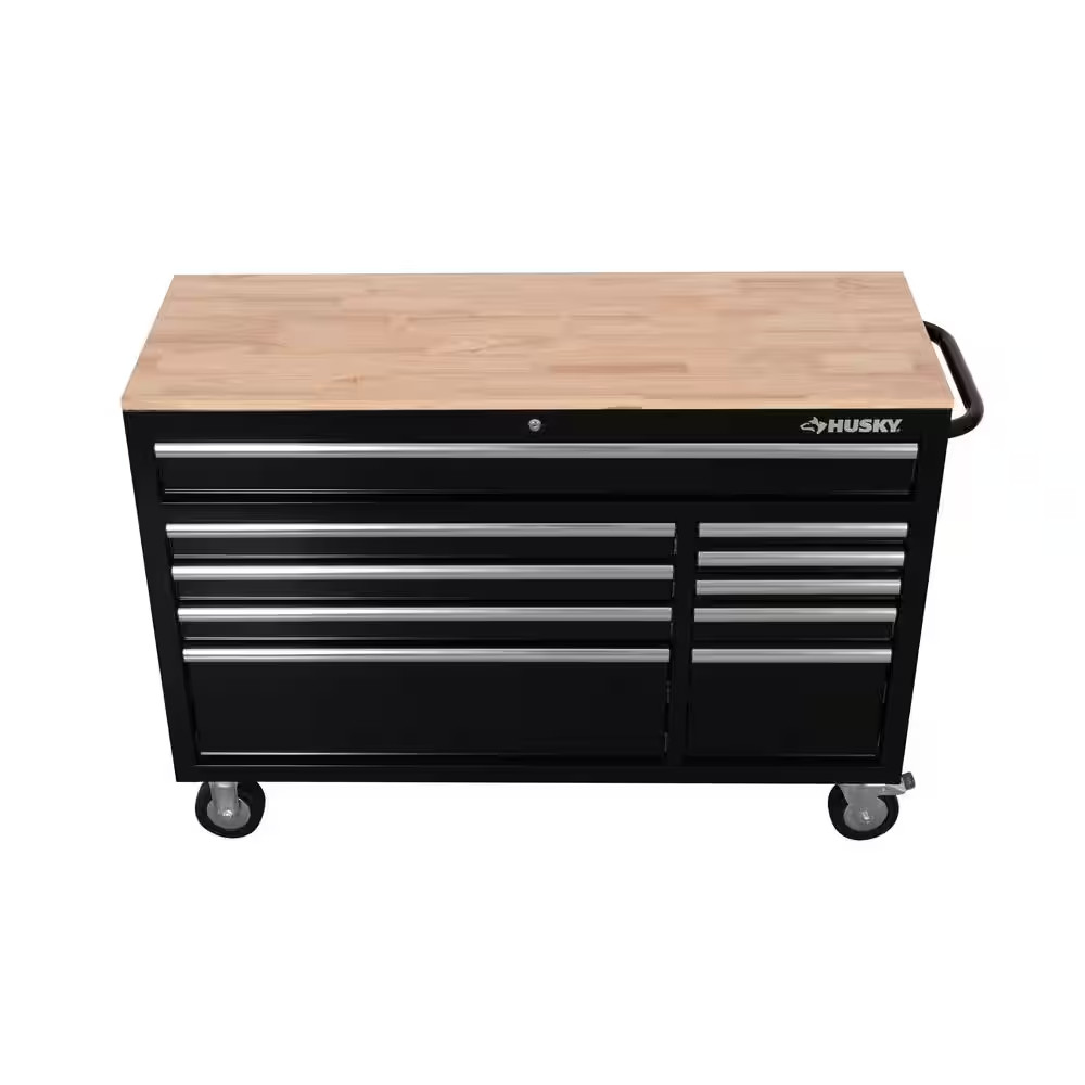 Husky 52 in. x 20 in. Black Mobile Chest Drawer Workbench Cabinet Storage Tool