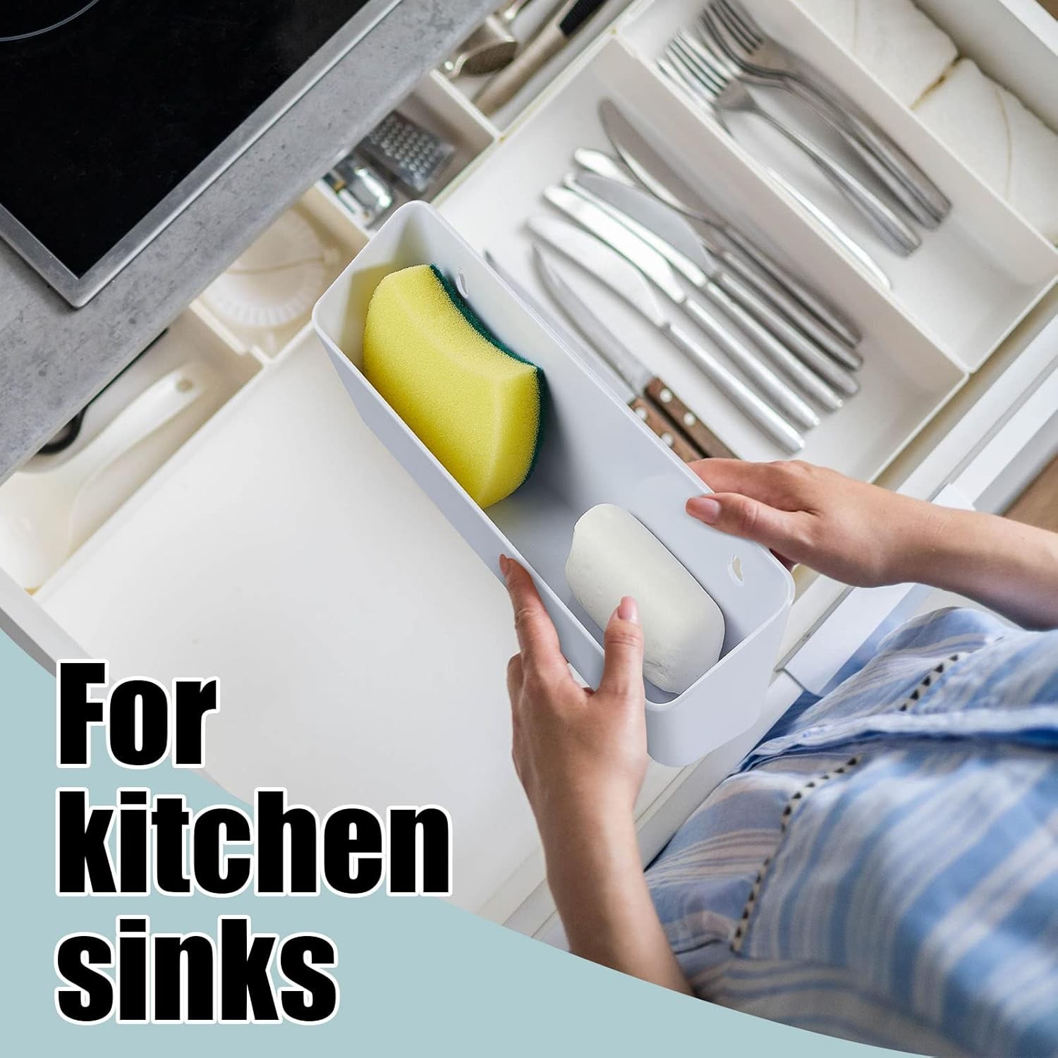 2 Pack Tip Out Tray for Sink with 2 Pairs of Hinges Front Sink Drawer Tip Out