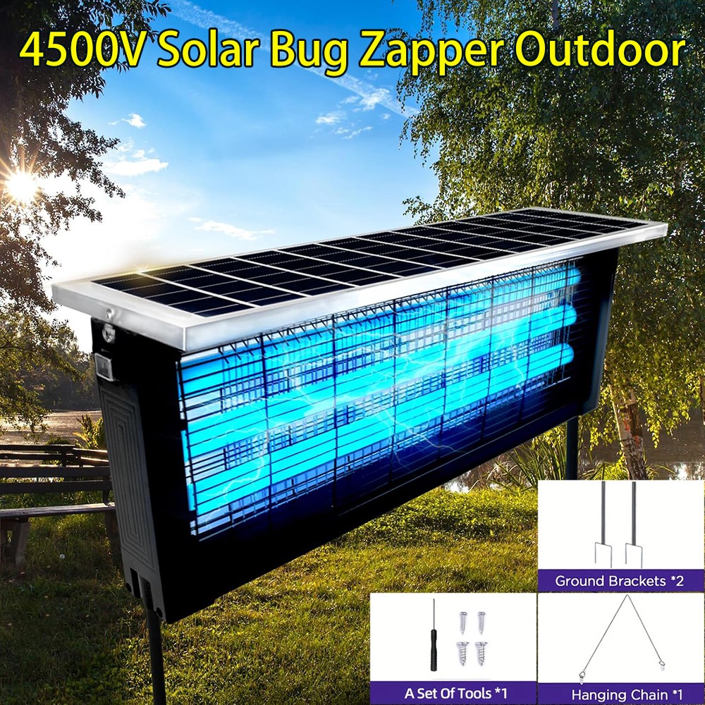 Solar Bug Zapper Outdoor Mosquito Zapper 4500V Waterproof Rechargeable Fly Trap