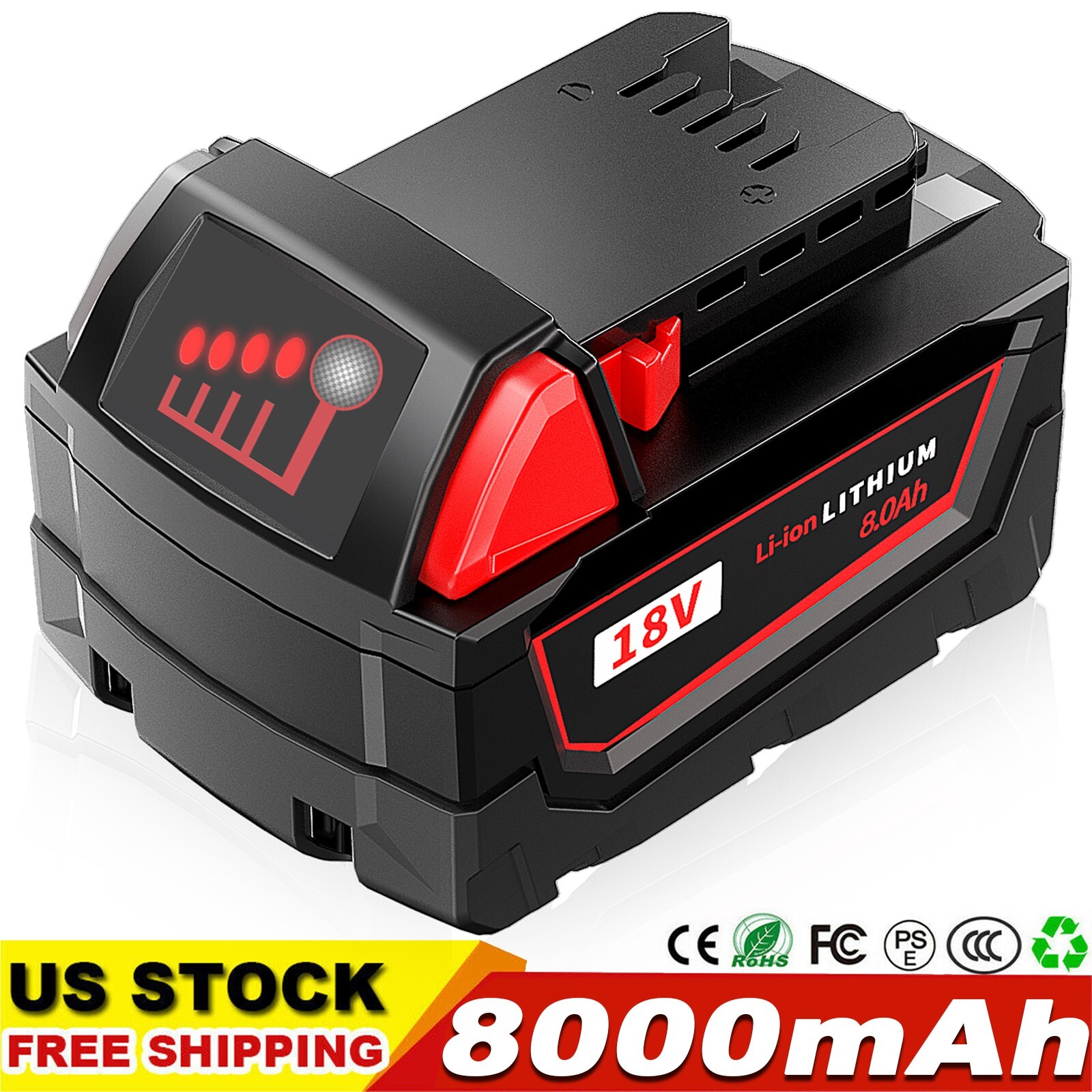 18V 8.0AH Battery For Milwaukee M18 18V Lithium-ion Extended Capacity 48-11-1860