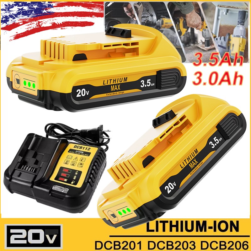 20V FOR DEWALT DCB201 20 Volt MAX Lithium-Ion Battery / Charger DCB206-2 DCB203