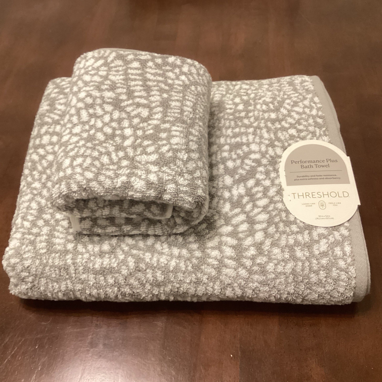 Performance Plus Bath Towel Hand Towel NEW Gray Geo Threshold™ 100% Cotton Set 2