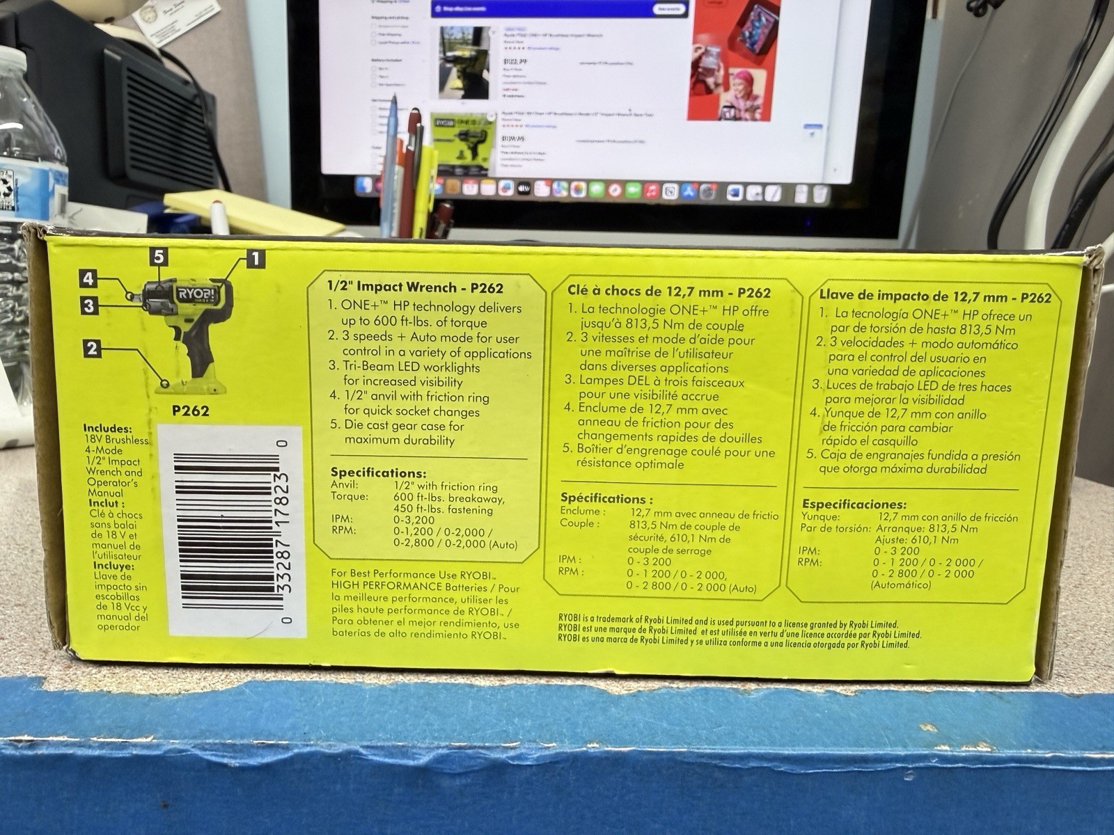 Ryobi P262 ONE+ HP 18V Brushless 4-Mode 1/2 in. Impact Wrench Bare Tool New