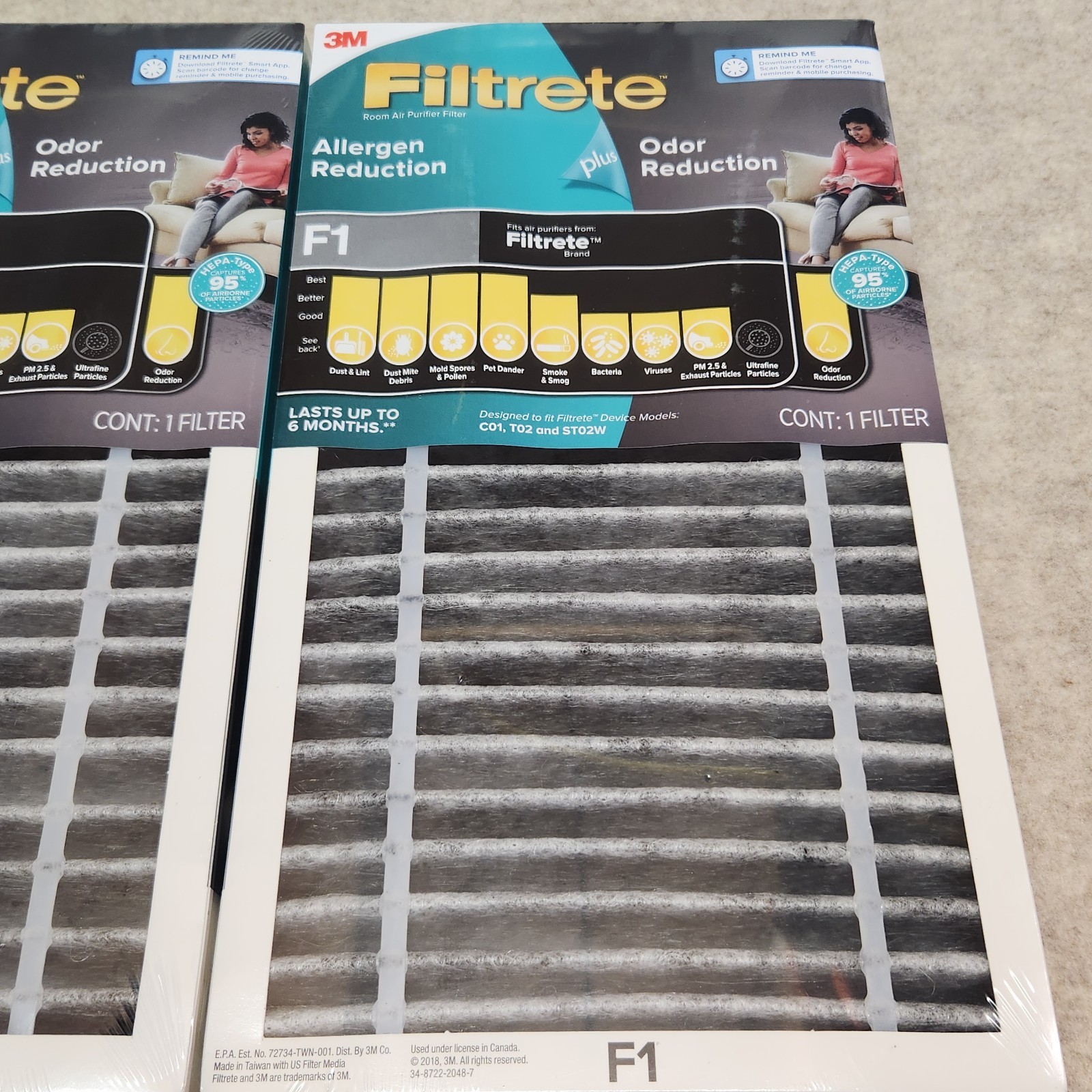 2 Pack Filtrete F1 Air Purifier Filter Replacement HEPA-Type Allergen Odor NEW