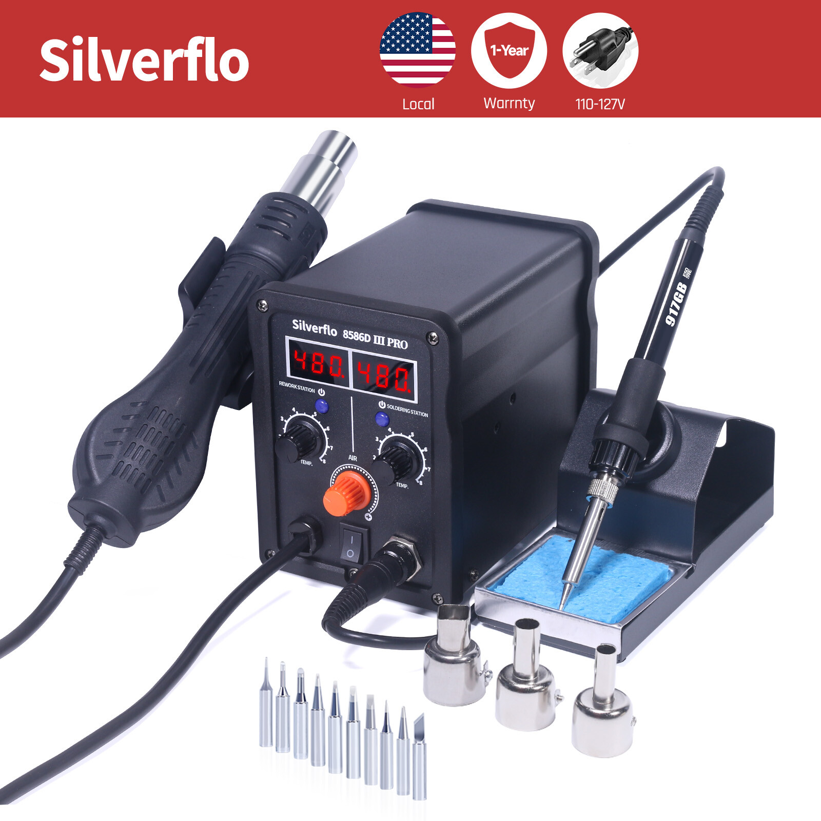 Silverflo Soldering iron Hot Air Gun Welding Station 2 in 1 Soldering Tool kit