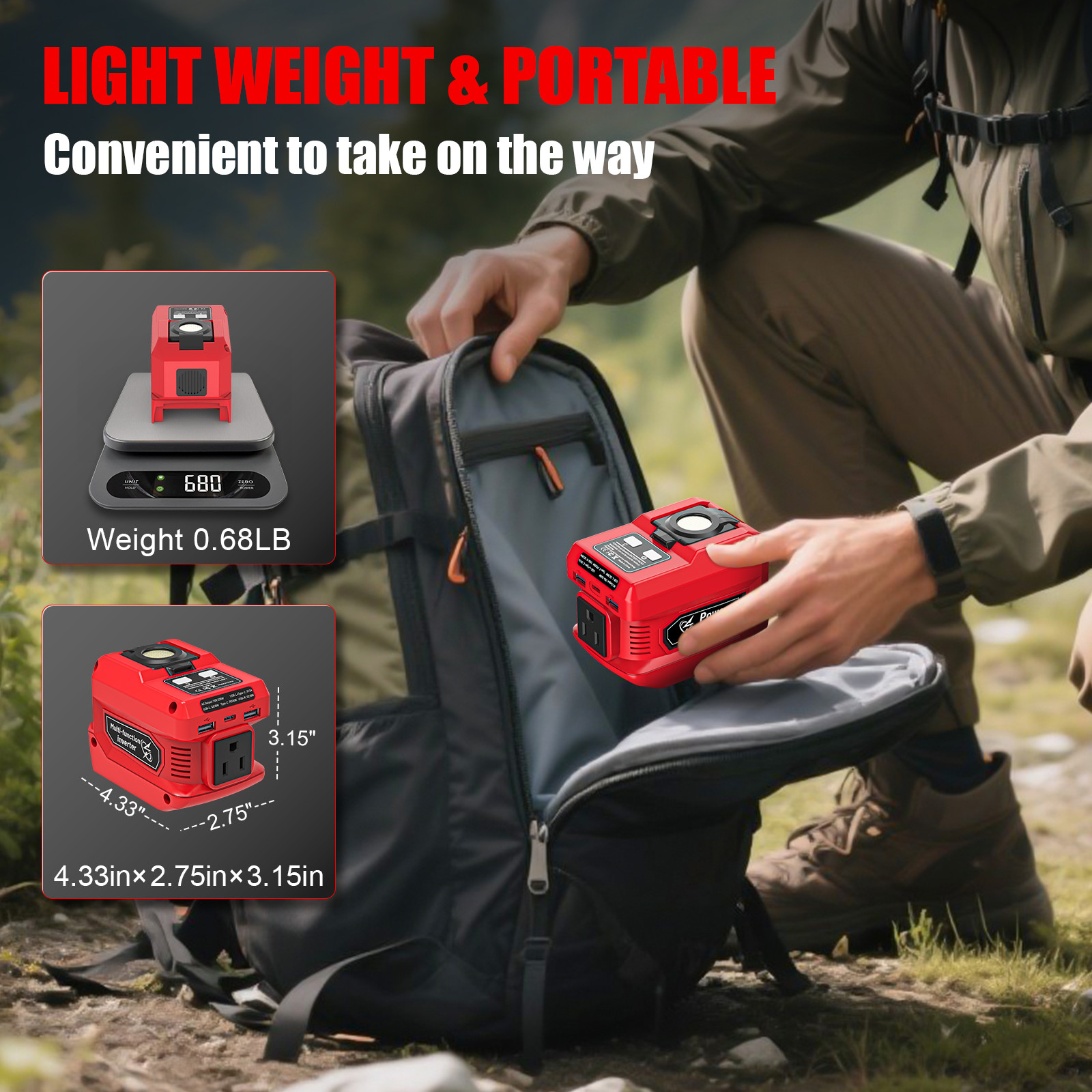 220W Power Inverter Compatible with Milwaukee 18V Battery, DC 18V to 110V AC