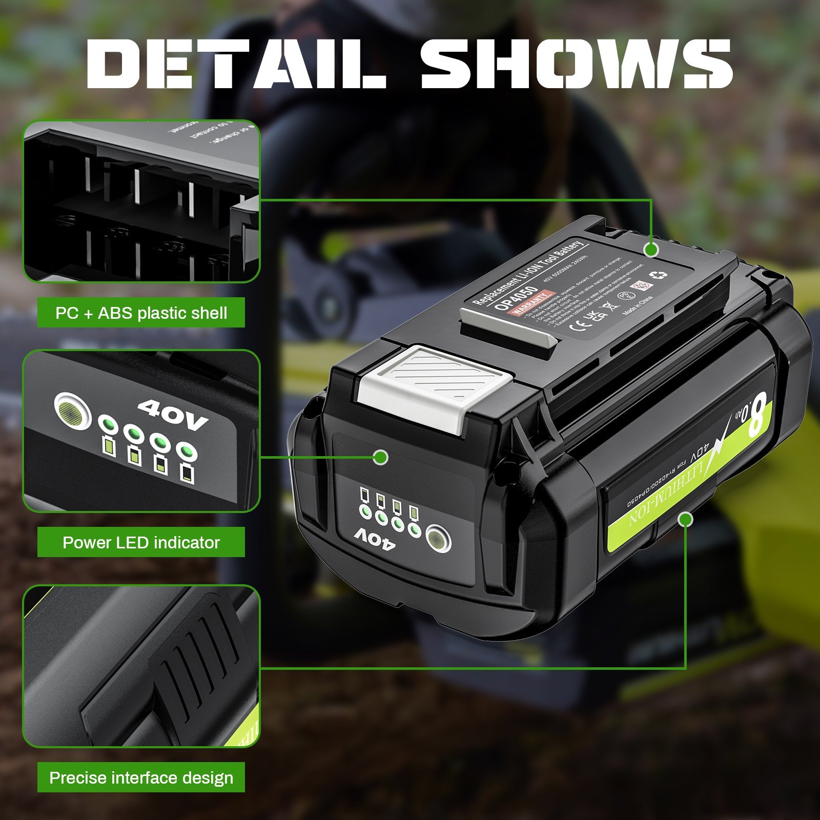For Ryobi 40V 8.0Ah Battery 40 Volt Lithium OP40602 Battery with LED / Charger